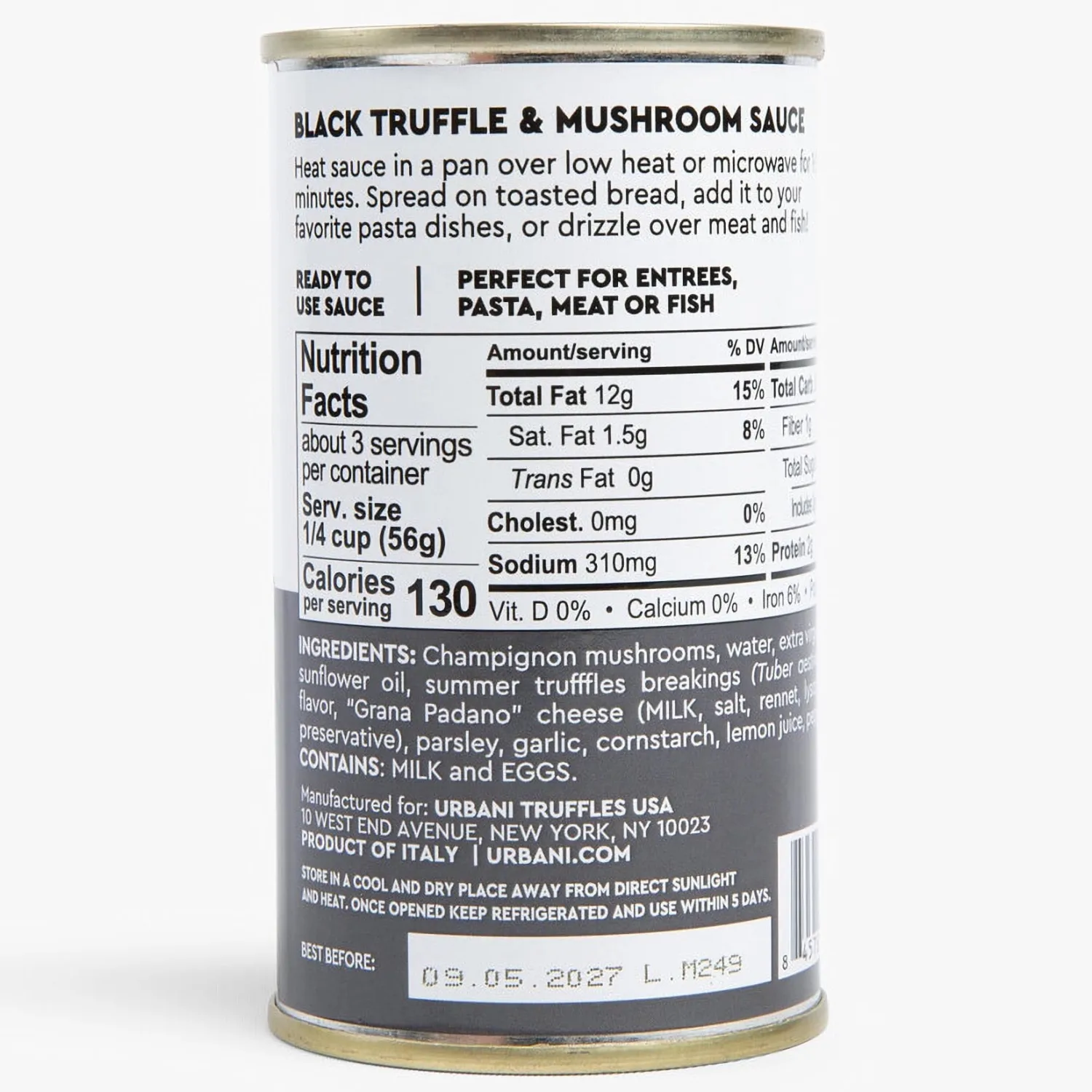 Urbani Truffles Mushroom & Black Truffles Sauce 180g (6.4oz) - Italian Gourmet Sauce for Pasta, Meats, and Risotto, All-Natural & Ready to Use, No Artificial Ingredients