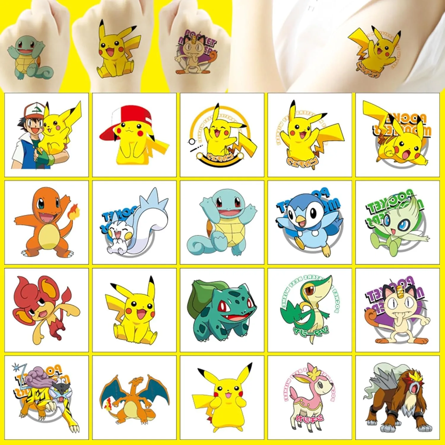 20 Pokémon Tattoo Stickers Cartoon Tattoo Stickers Water Transfer Printing Disposable Tattoo Birthday Party