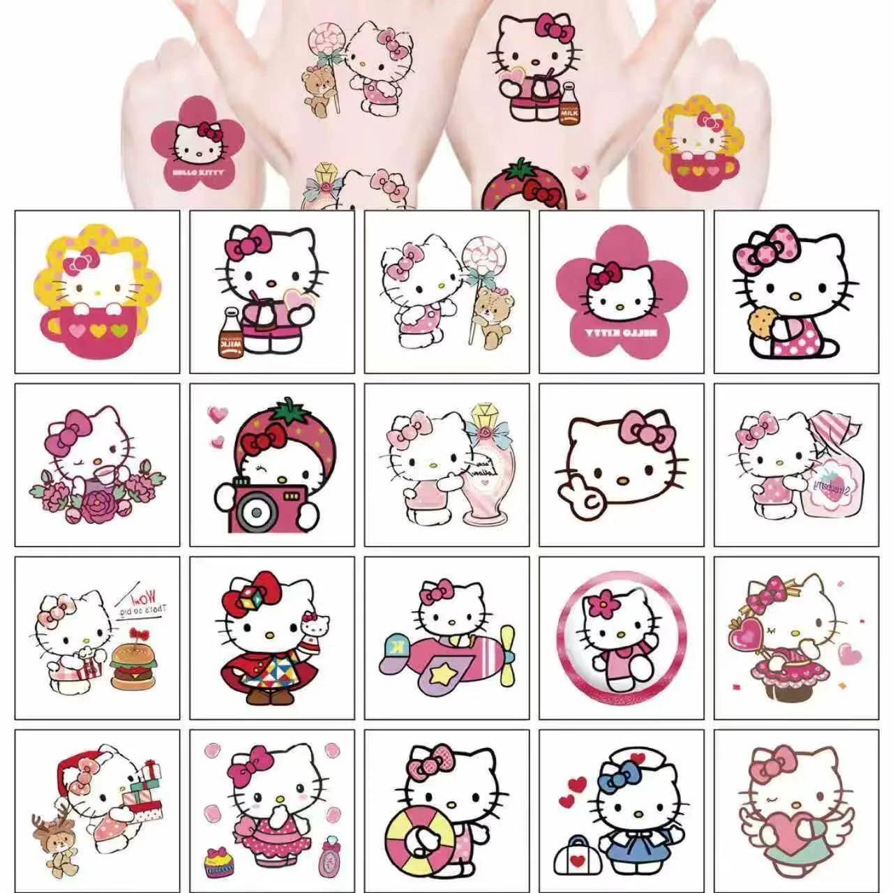 20pcs Hello Cat Kitty Temporary Tattoos for Teens Birthday Party Supplies, Party Favors Fake Tattoos Stickers,Birthday Decorations Party Game Activities Reward Gifts (J)