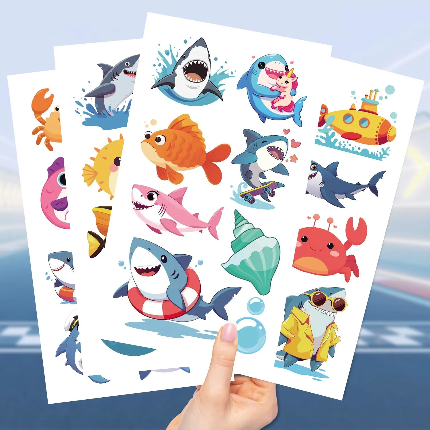 10 Sheets Shark Temporary Tattoos Stickers Birthday Themed Party Supplies Decoration Favors Cartoon Cute Animal Sticker