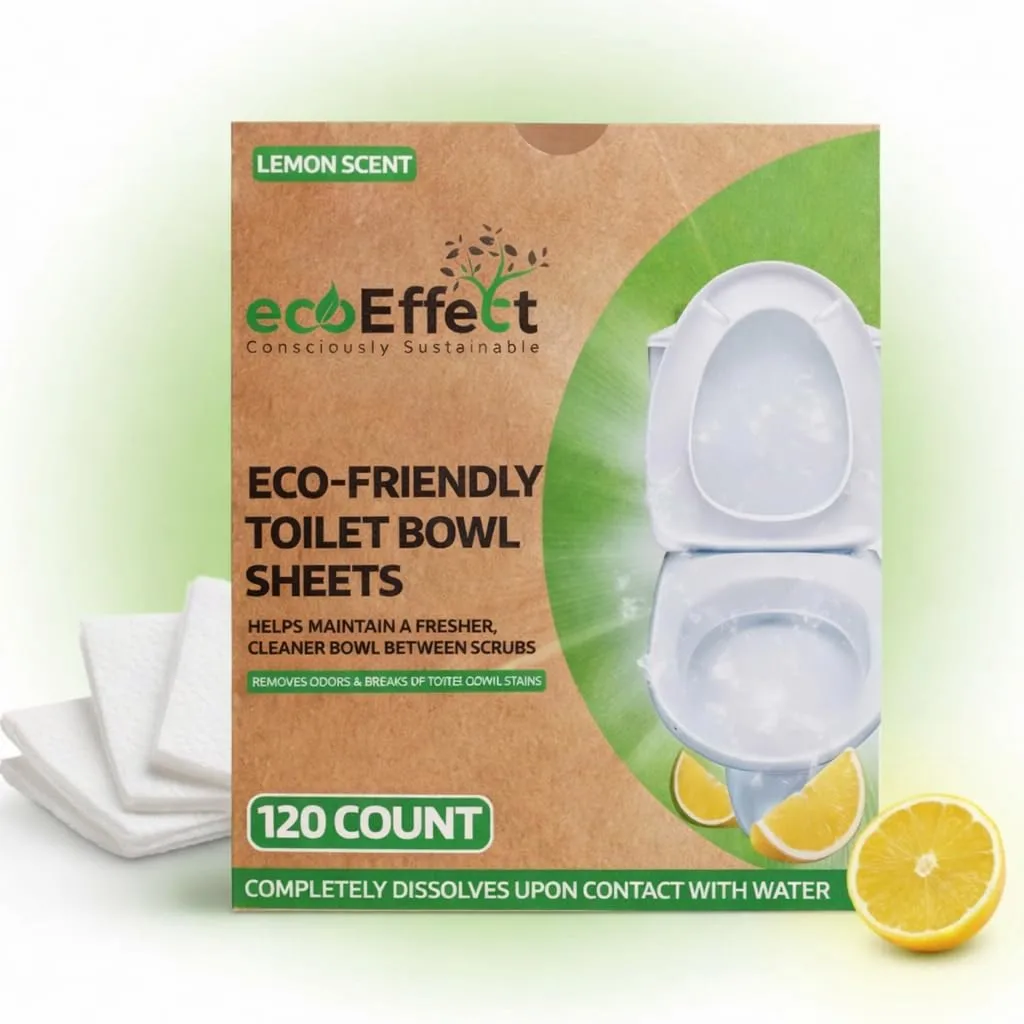 ecoEffect™ Toilet Bowl Cleaner Sheets | 120 Cleans | Natural | Quick Dissolve | Deodorizing Citrus Scent | Biodegradable | Septic Safe | Eco-Friendly | NO PLASTIC