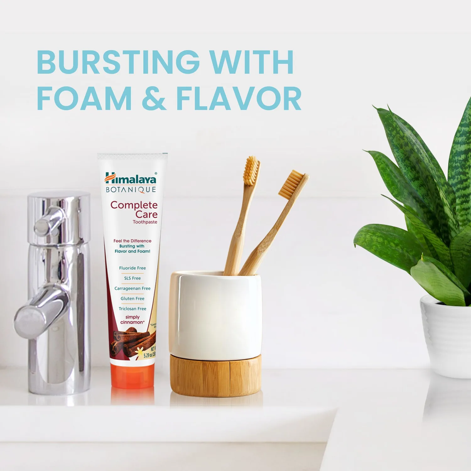 Himalaya Botanique Complete Care Toothpaste, Herbal, Cinnamon Flavor, Fights Plaque, Freshens Breath, Fluoride Free, No Artificial Flavors, SLS Free, Cruelty Free, Foaming, 5.29 Oz, 2 Pack
