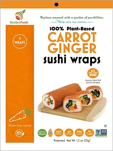 Carrot Ginger Sushi Wraps (5 Count) – Vegan, Gluten-Free, Plant-Based Low-Carb Wraps – Non-GMO, Paleo-Friendly Alternative for Sushi Wraps & Rolls