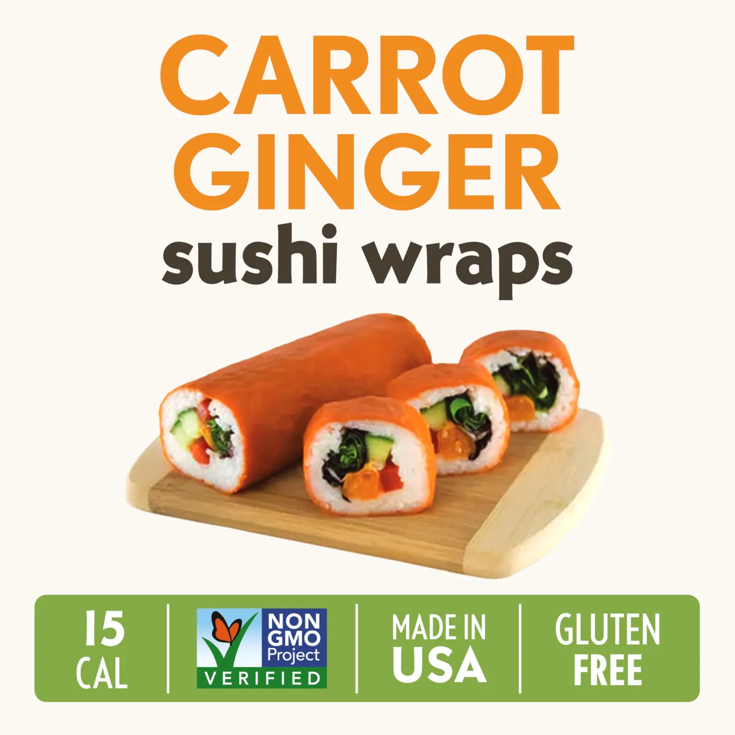 Carrot Ginger Sushi Wraps (5 Count) – Vegan, Gluten-Free, Plant-Based Low-Carb Wraps – Non-GMO, Paleo-Friendly Alternative for Sushi Wraps & Rolls