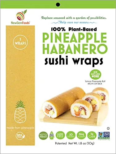 Pineapple Habanero Sushi Wraps (5 Count) – Gluten-Free, Vegan, Plant-Based Low-Carb Wraps – Non-GMO, Paleo-Friendly, Sweet & Spicy Nori Wrap Alternative