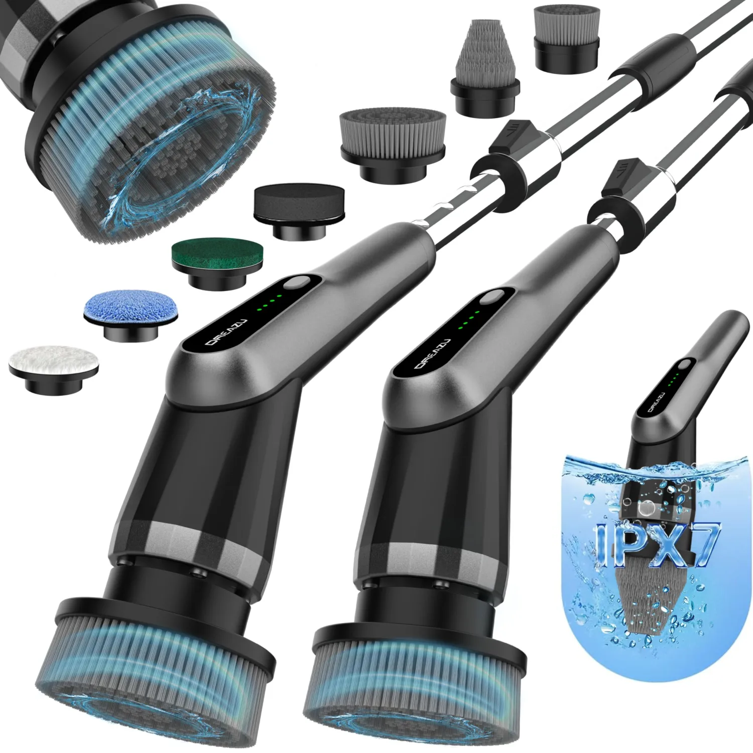 G2-Pro Electric Spin Scrubber - Upgraded 10-in-1 Scrubber Brush Electric, Retractable Handle & 2-Speed for Bathroom, Bathtub, Kitchen, Tile Floors(Gray Brush Head