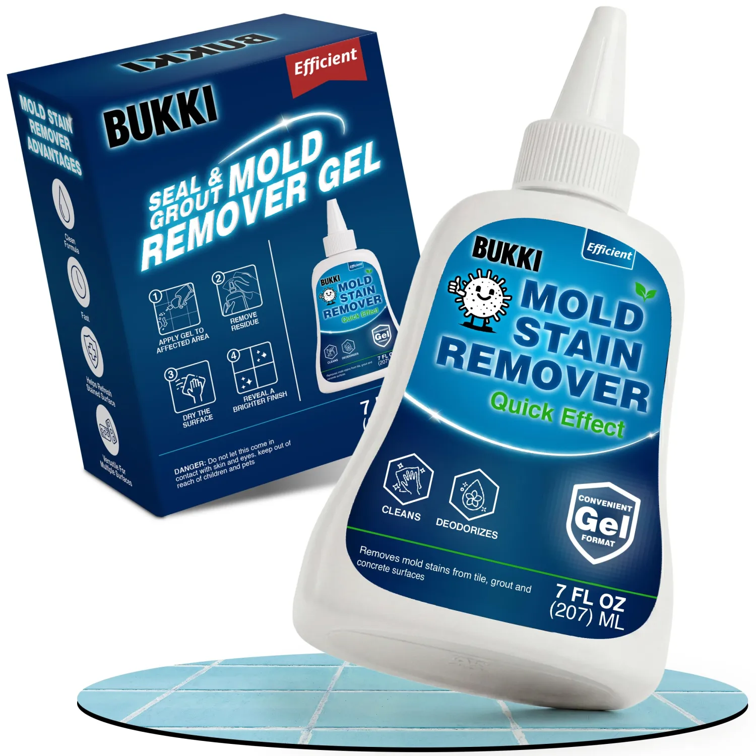BUKKI Professional Mold Stain Remover Gel (7 FL OZ), Heavy Duty Thick Gel for Shower Grout, Front Load Washer Seals, Caulking, Bathrooms, Sinks and Tile