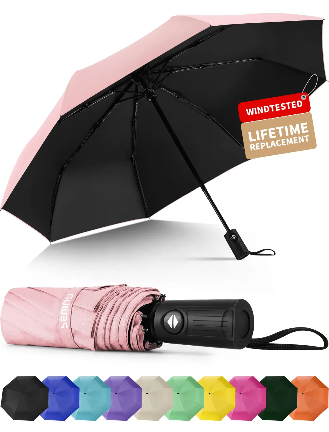 Seniny Windproof Travel Umbrella, Automatic Umbrellas for Rain, Portable & Compact Umbrellas for Backpack, Strong UV for Protection, Folding Small Sun Umbrella for Car, Walking