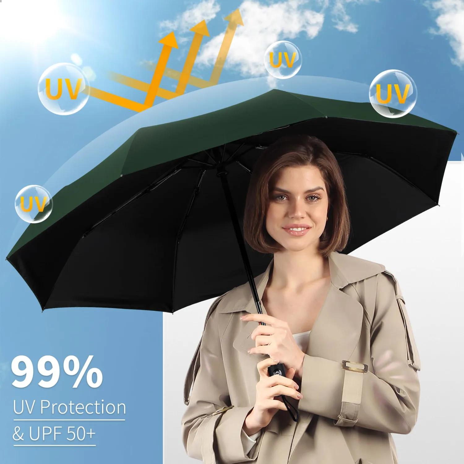Seniny Windproof Travel Umbrella, Automatic Umbrellas for Rain, Portable & Compact Umbrellas for Backpack, Strong UV for Protection, Folding Small Sun Umbrella for Car, Walking