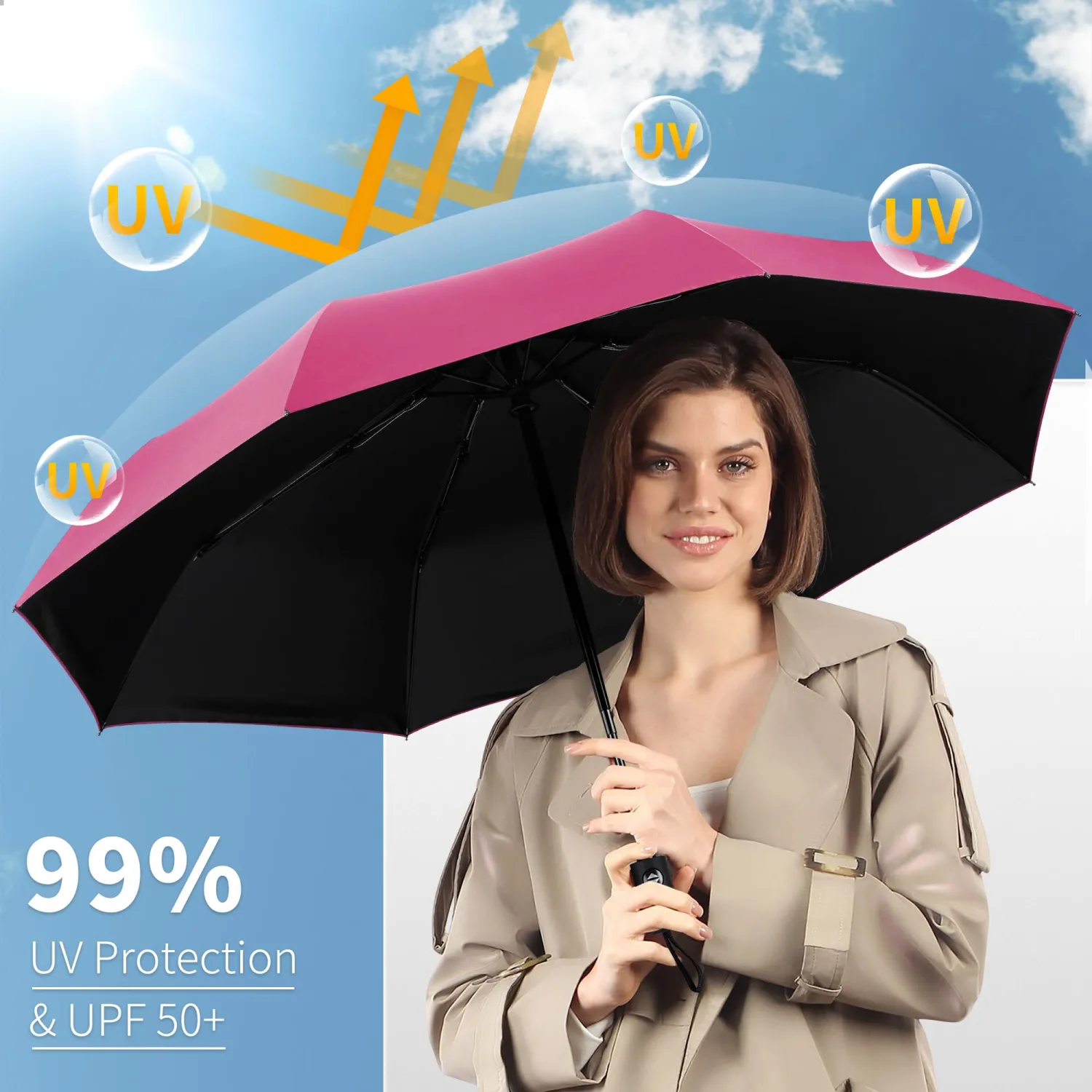Seniny Windproof Travel Umbrella, Automatic Umbrellas for Rain, Portable & Compact Umbrellas for Backpack, Strong UV for Protection, Folding Small Sun Umbrella for Car, Walking
