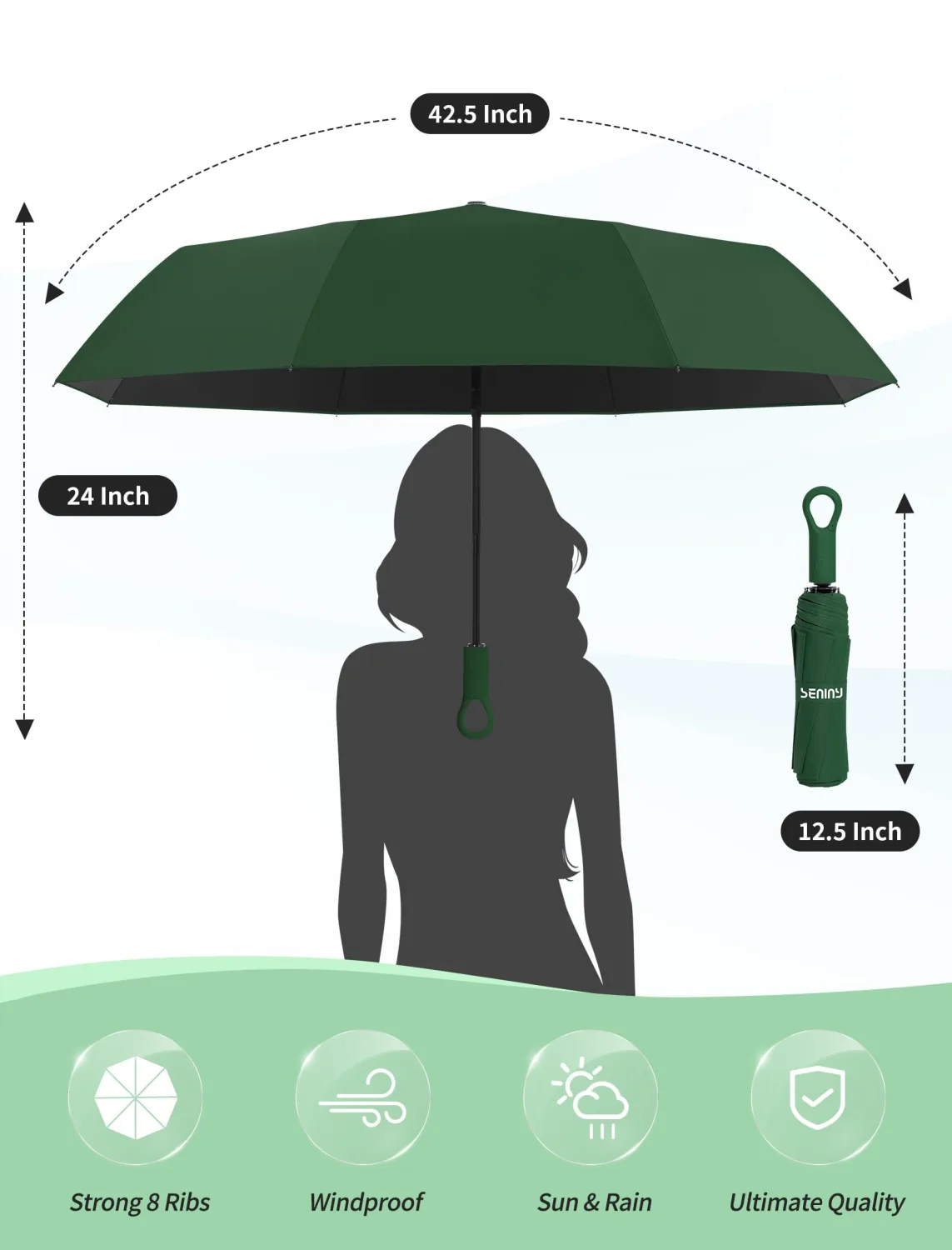 Seniny Umbrellas for Rain with Ring Buckle - Travel Umbrella Compact for Backpack, Car, Walking, Automatic UV Umbrella for Sun Protection, Small Portable & Folding Umbrellas for Windproof, Women Kids