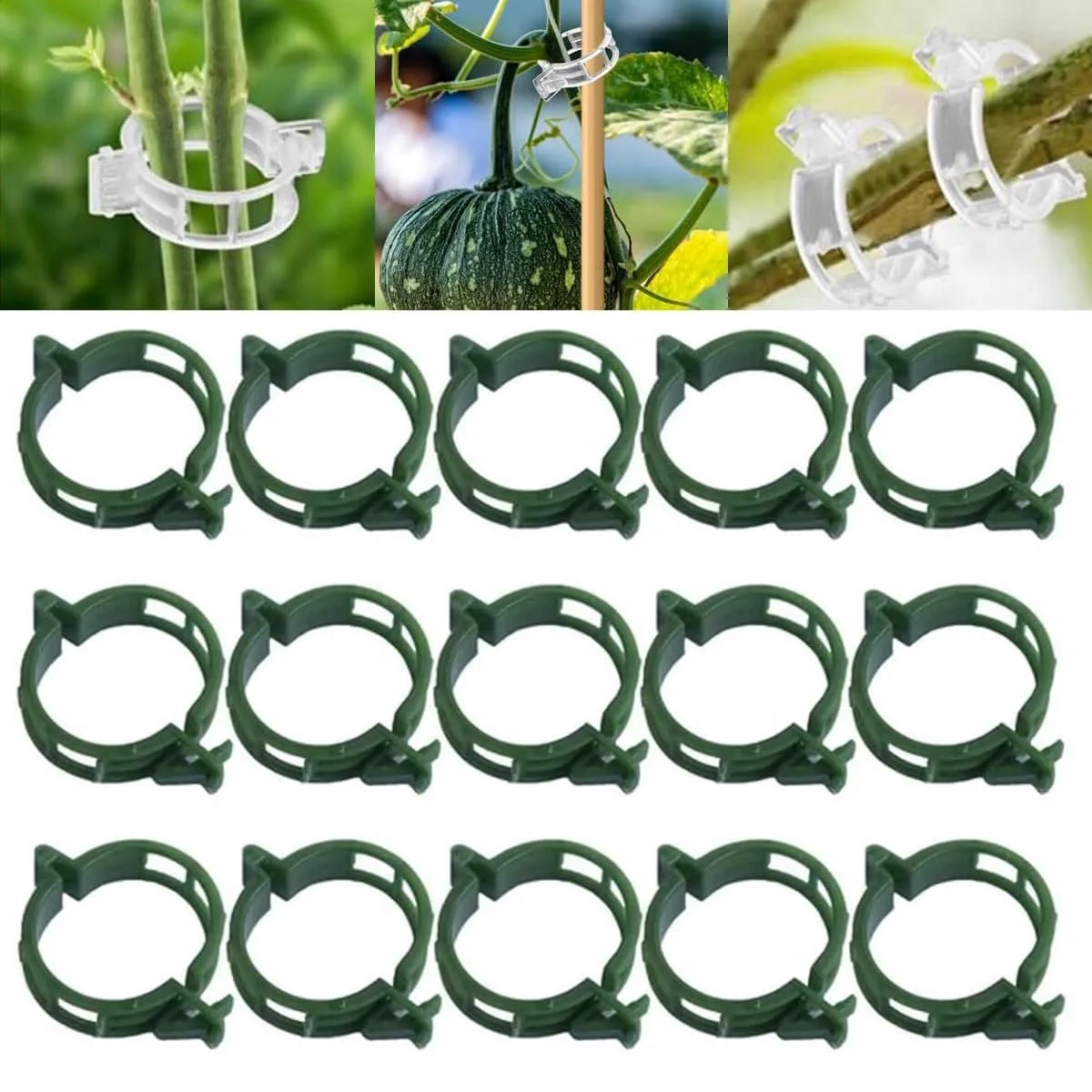 300 PCS Secured Plastic Plant Clip,Plant Fixing Clips Tomato Clips Plastic Plant Clips for Climbing Plants,Garden Clips Plant Support Clips Vine Fixing Clips (50, Green)
