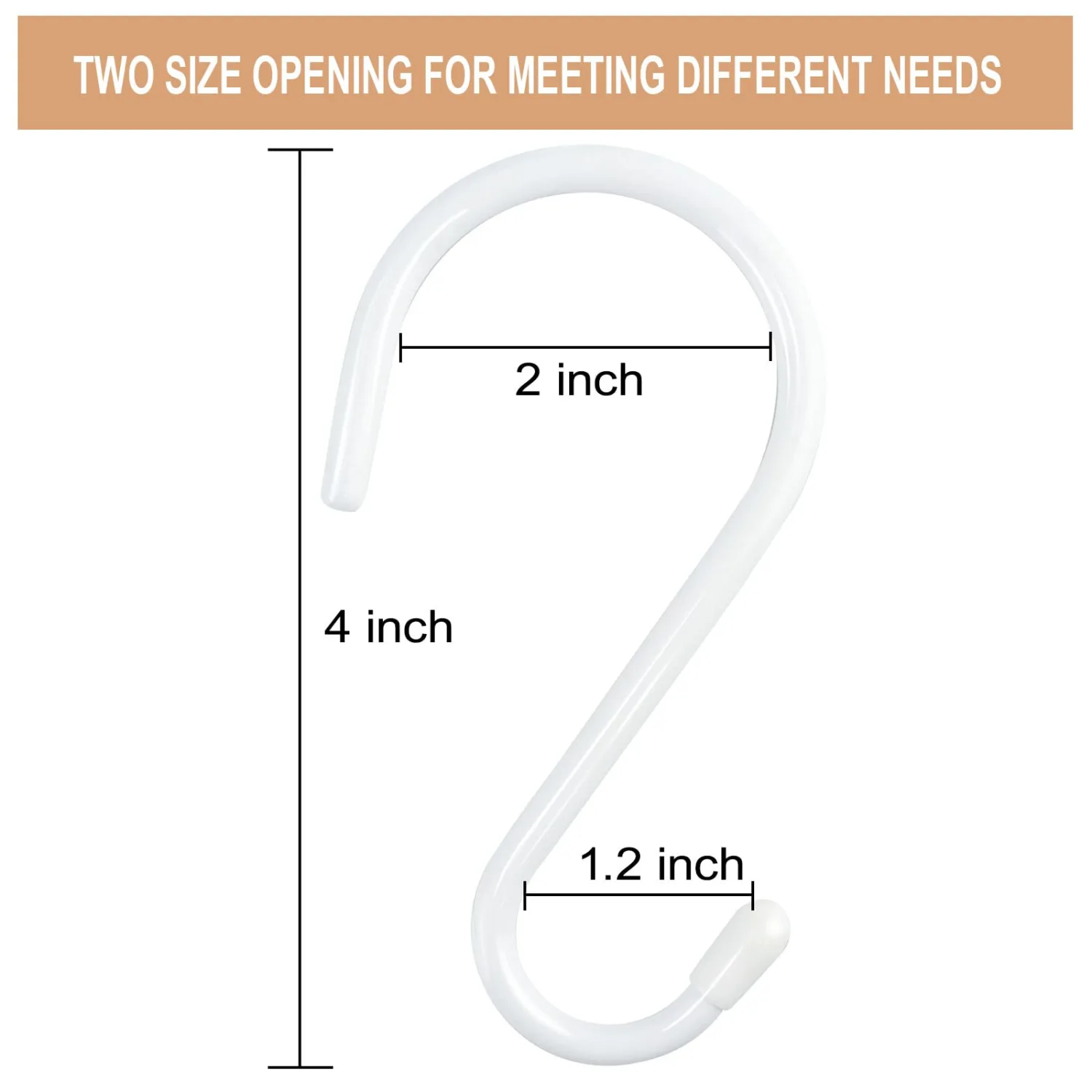 4 Inch Heavy Duty S Hooks - 12 Pack, Large Vinyl Coated, White Rubber Coated Non Slip Metal S Hangers for Hanging Closet, Garden, Plants, Jewelry, Pot, Pan, Cups, Towels
