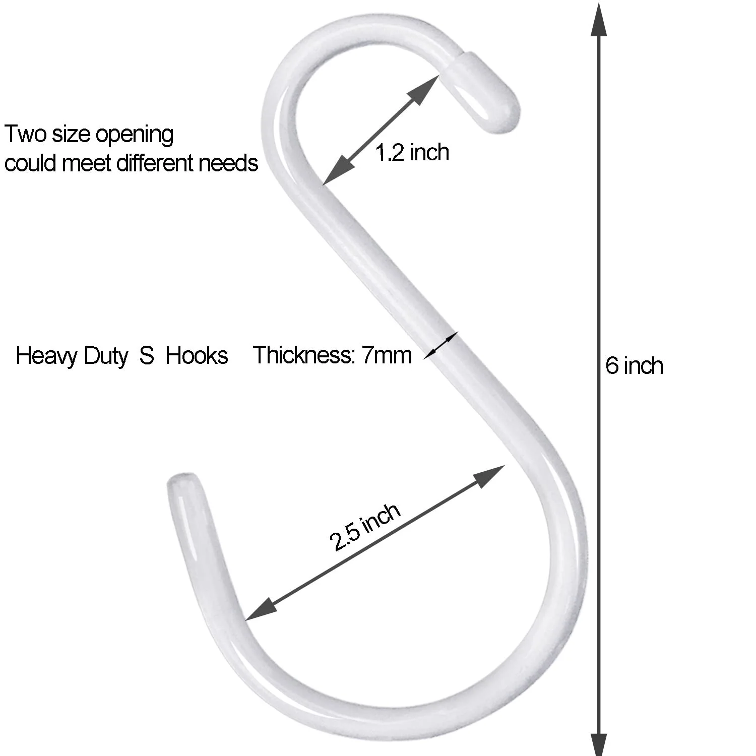 6 inch Non Slip Rubber Coated White S Hook Heavy Duty,6 Pack Large Vinyl Coated S Hooks, Metal S Shaped Hanger Hooks for Hanging Plants Outdoor,Closet Rod,Jeans, Pot Pan Cups Towels Hats