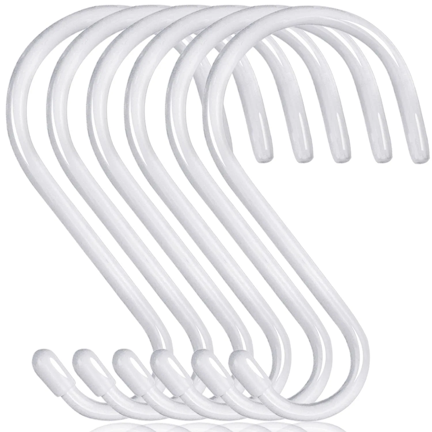 6 inch Non Slip Rubber Coated White S Hook Heavy Duty,6 Pack Large Vinyl Coated S Hooks, Metal S Shaped Hanger Hooks for Hanging Plants Outdoor,Closet Rod,Jeans, Pot Pan Cups Towels Hats