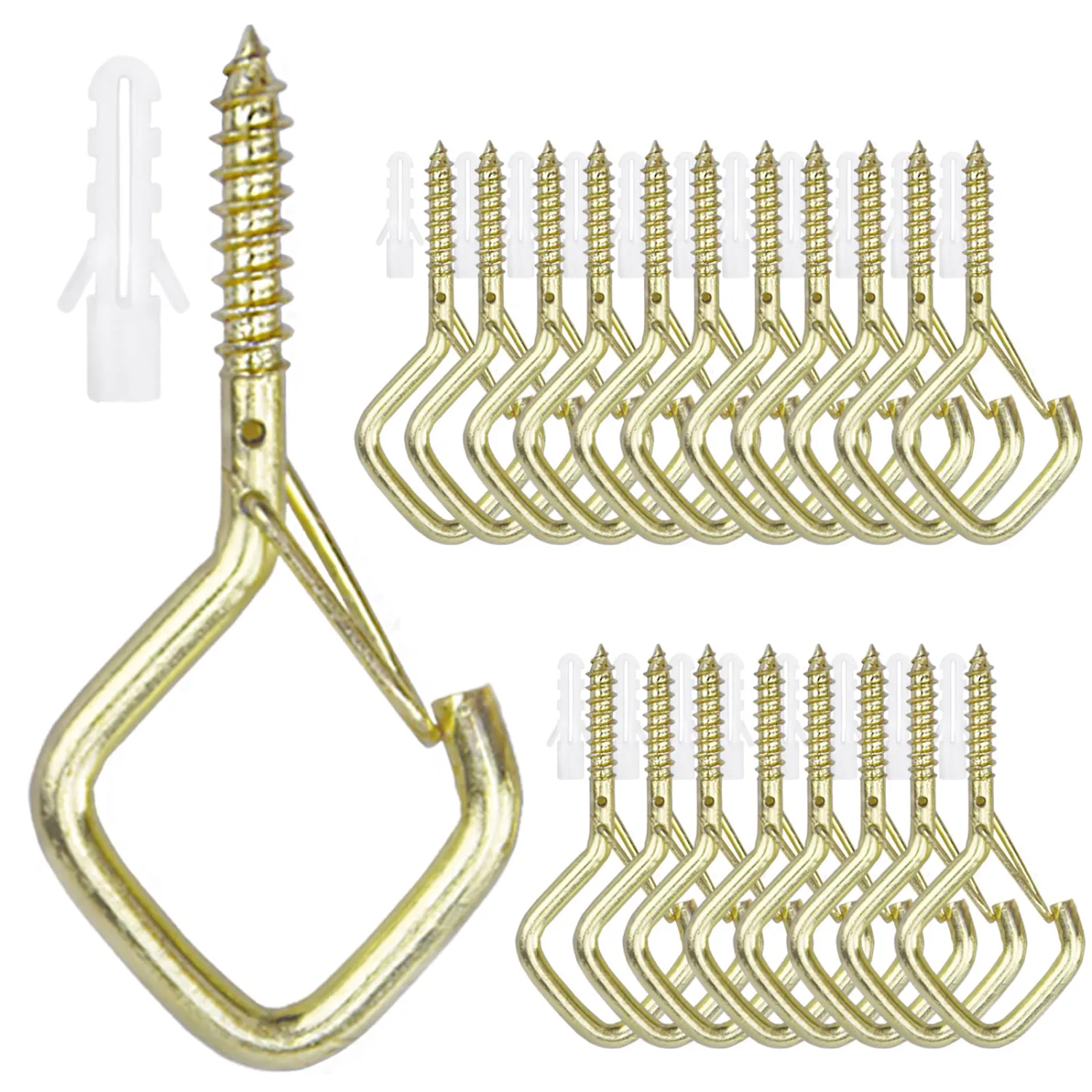20PCS Eye Screw Hooks for Hanging Heavy Duty with Safety Buckle.Metal Ceiling Hooks for Hanging Plants,Cup,Wind Chime,Bird Feeders,String Lights at Indoor&Outdoor,2.36 Inch (No Drill Bit)