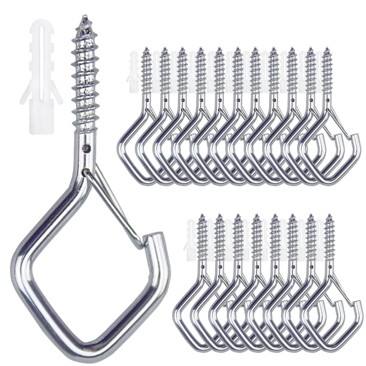20PCS Eye Screw Hooks for Hanging Heavy Duty with Safety Buckle.Metal Ceiling Hooks for Hanging Plants,Cup,Wind Chime,Bird Feeders,String Lights at Indoor&Outdoor,2.36 Inch(No Drill Bit)