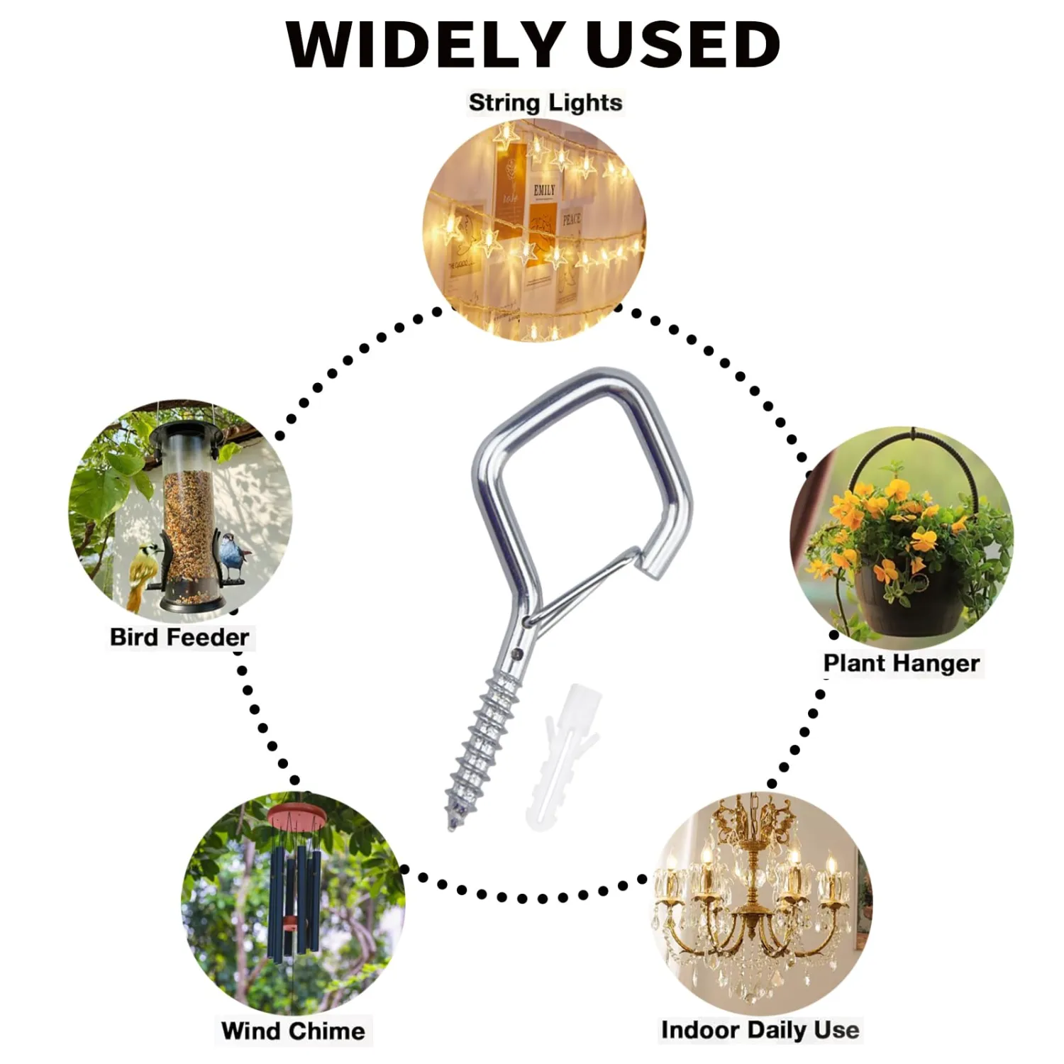 20PCS Eye Screw Hooks for Hanging Heavy Duty with Safety Buckle.Metal Ceiling Hooks for Hanging Plants,Cup,Wind Chime,Bird Feeders,String Lights at Indoor&Outdoor,2.36 Inch(No Drill Bit)