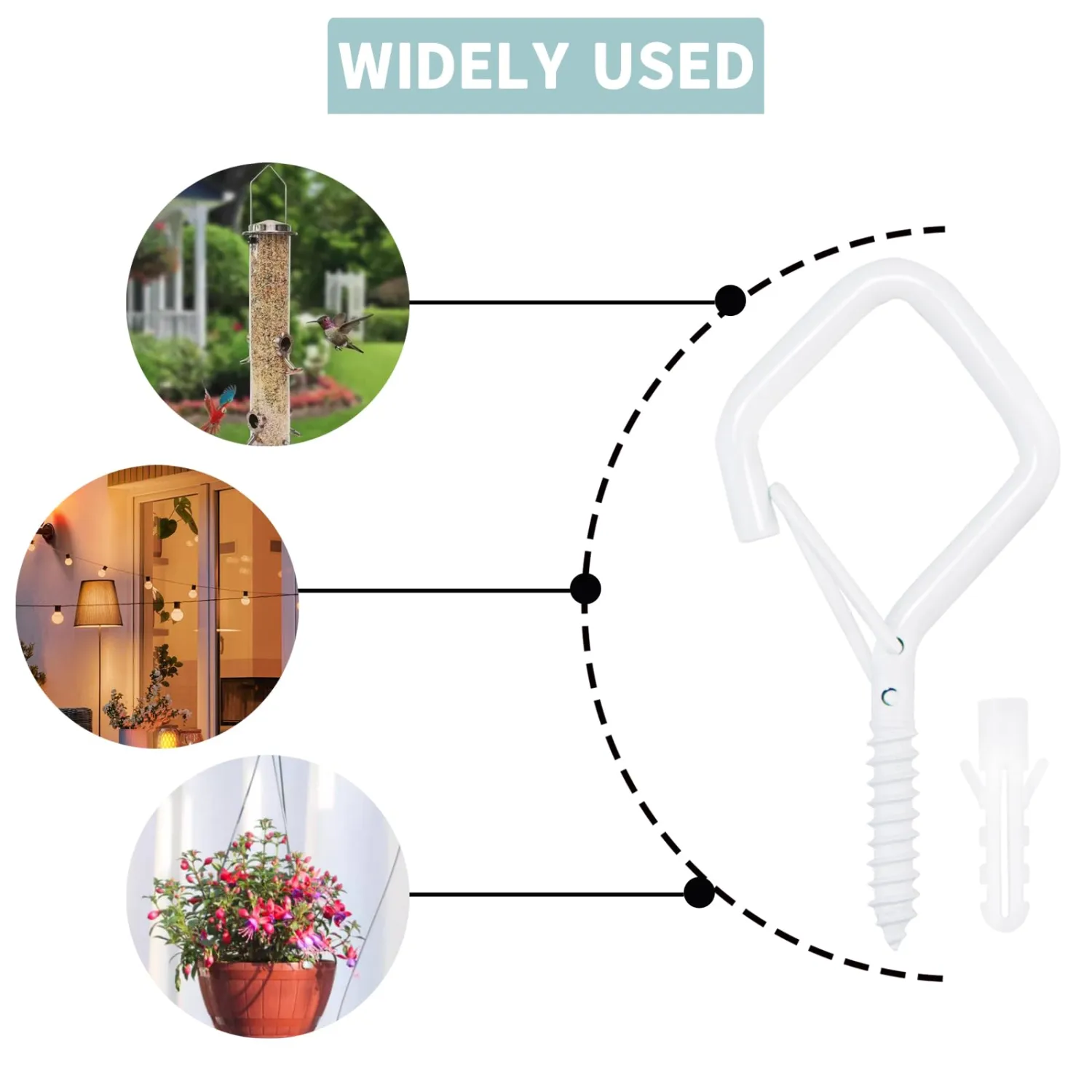 10PCS Eye Screw Hooks for Hanging Heavy Duty with Safety Buckle.Metal Ceiling Hooks for Hanging Plants,Cup,Wind Chime,Bird Feeders,christmas String Lights at Indoor&Outdoor,2.36 Inch(No Drill Bit)