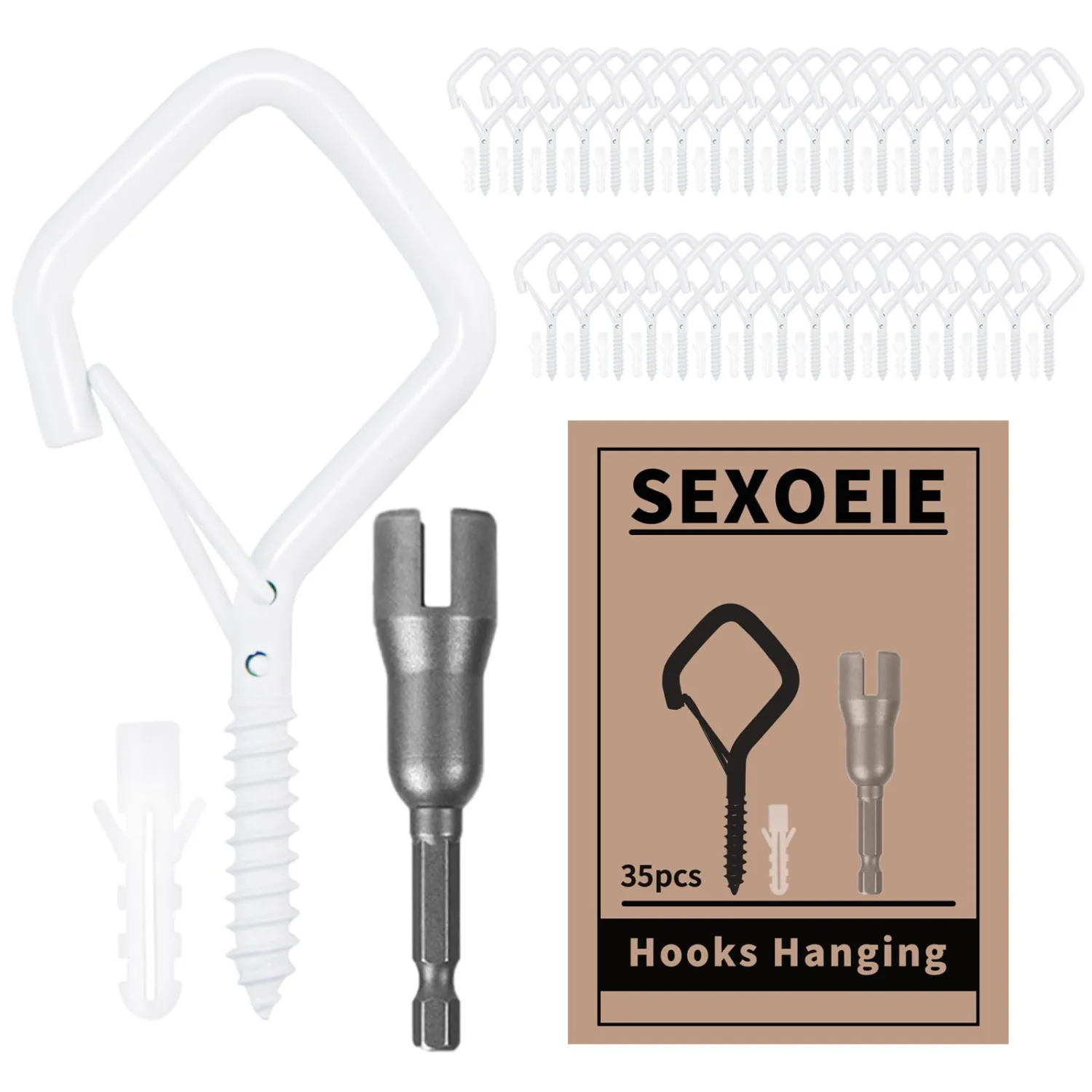 35PCS Eye Screw Hooks for Hanging Heavy Duty with Safety Buckle.Metal Ceiling Hooks for Hanging Plants,Cup,Wind Chime,Bird Feeders,String Lights at Indoor&Outdoor,2.36 Inches White