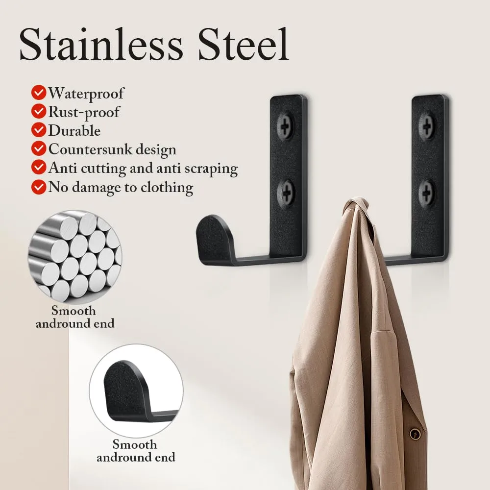 15 PCS Stainless Steel L Shaped Coat Hooks Wall Mounted Single Metal Robe Hook for Hanging Towel, Utility Hooks for Bags, Hat, Cap, Scarf, Cup. Matte Black.