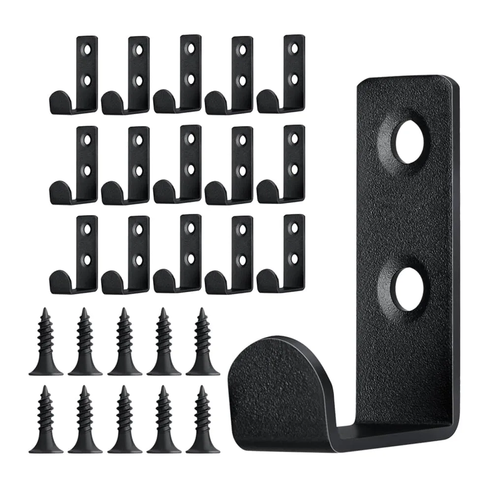 15 PCS Stainless Steel L Shaped Coat Hooks Wall Mounted Single Metal Robe Hook for Hanging Towel, Utility Hooks for Bags, Hat, Cap, Scarf, Cup. Matte Black.