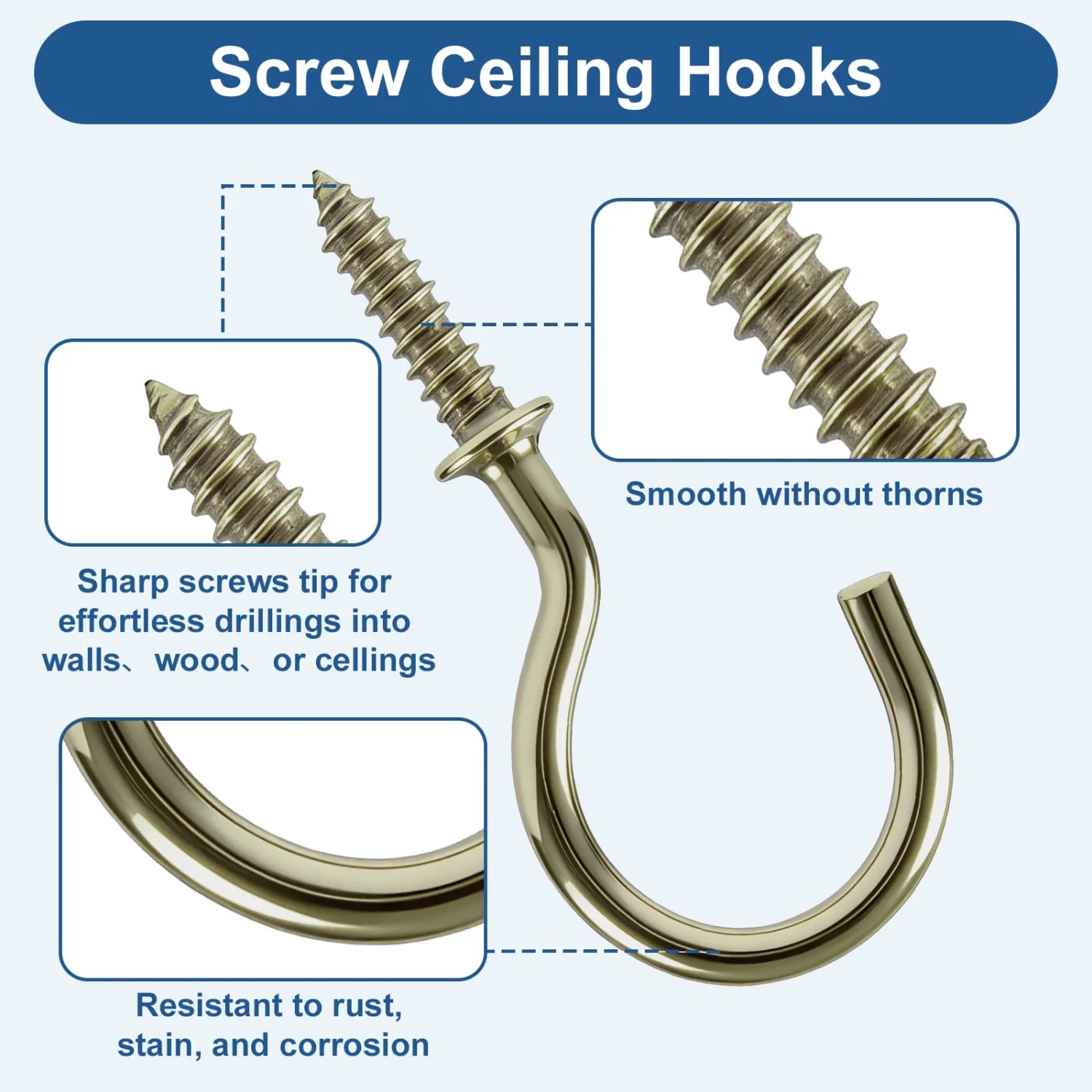 105 Pcs Premium Screw Cup Hook Set, 6 Sizes Bronze Screw-in Hooks (1/2",5/8",3/4",7/8",1",1-1/4"), Heavy Duty Metal Wall Ceiling Hooks for Plants Mugs Cups String Lights Indoor Outdoor Use