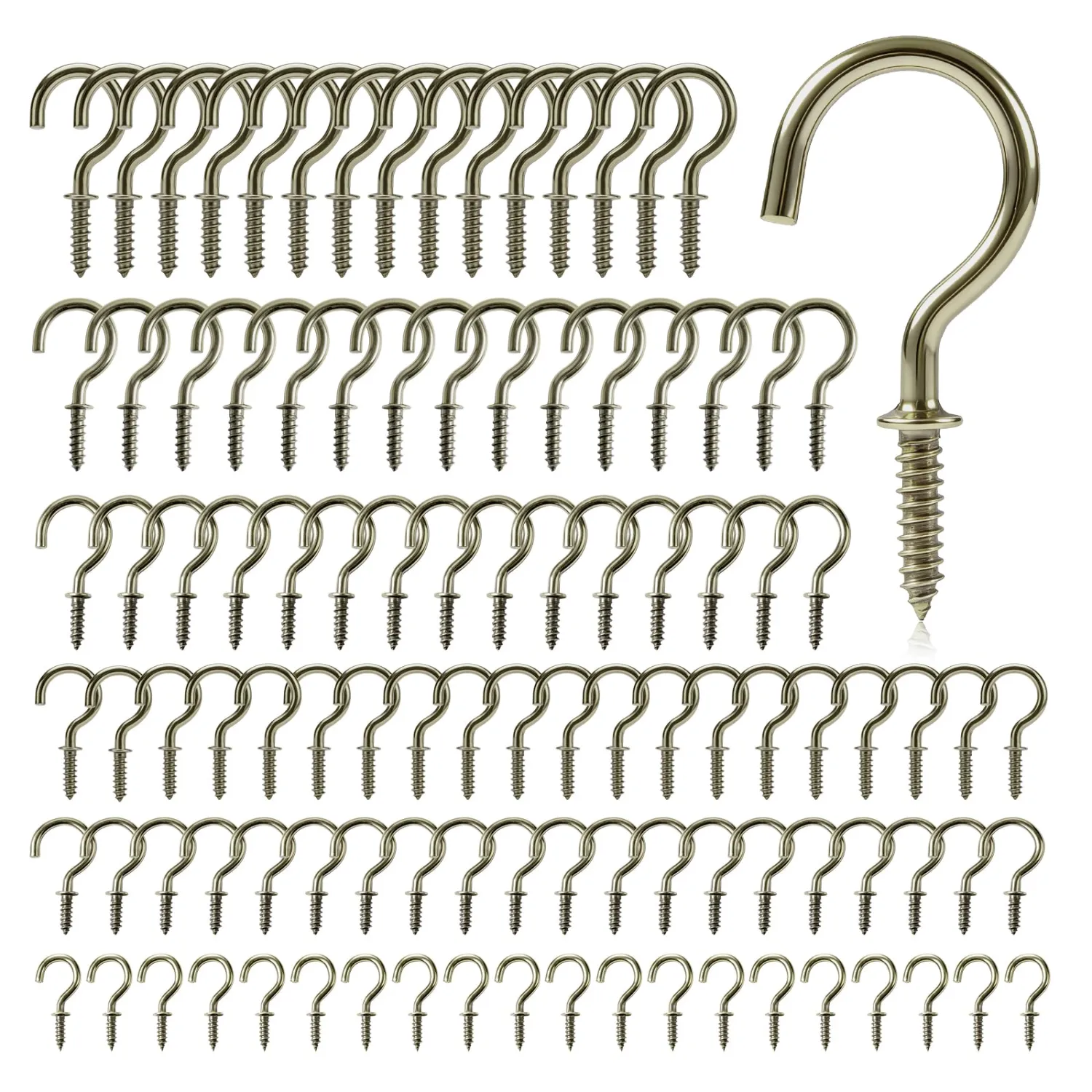 105 Pcs Premium Screw Cup Hook Set, 6 Sizes Bronze Screw-in Hooks (1/2",5/8",3/4",7/8",1",1-1/4"), Heavy Duty Metal Wall Ceiling Hooks for Plants Mugs Cups String Lights Indoor Outdoor Use