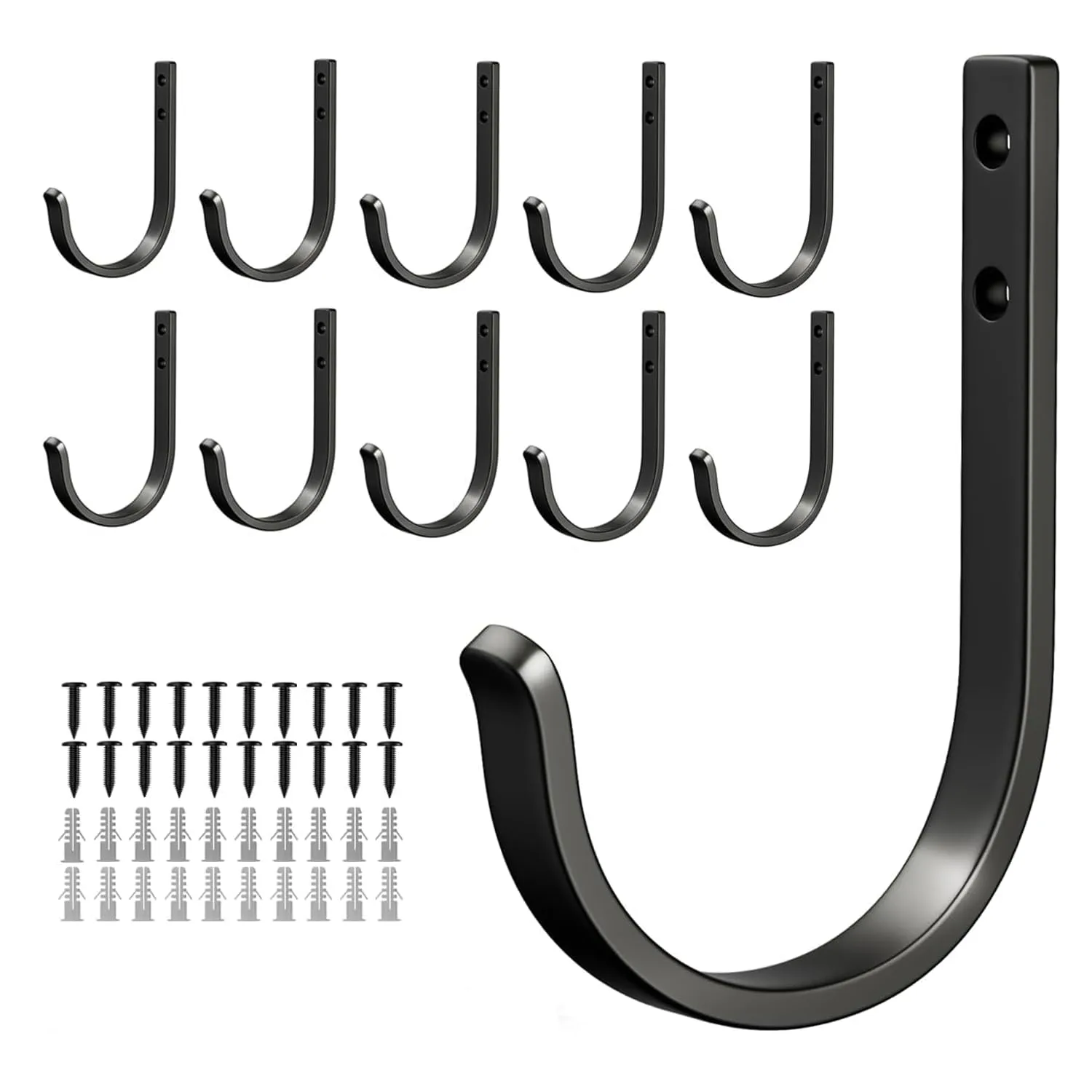 niffgaff 10-Pack Wall Outdoor Hooks for Hanging Coat - 30LB Screw in Metal Hanger Wall Mount, for Closet, Door, Bathrooms, Outside, for Towel, Backpack, Robe, Hat, Black