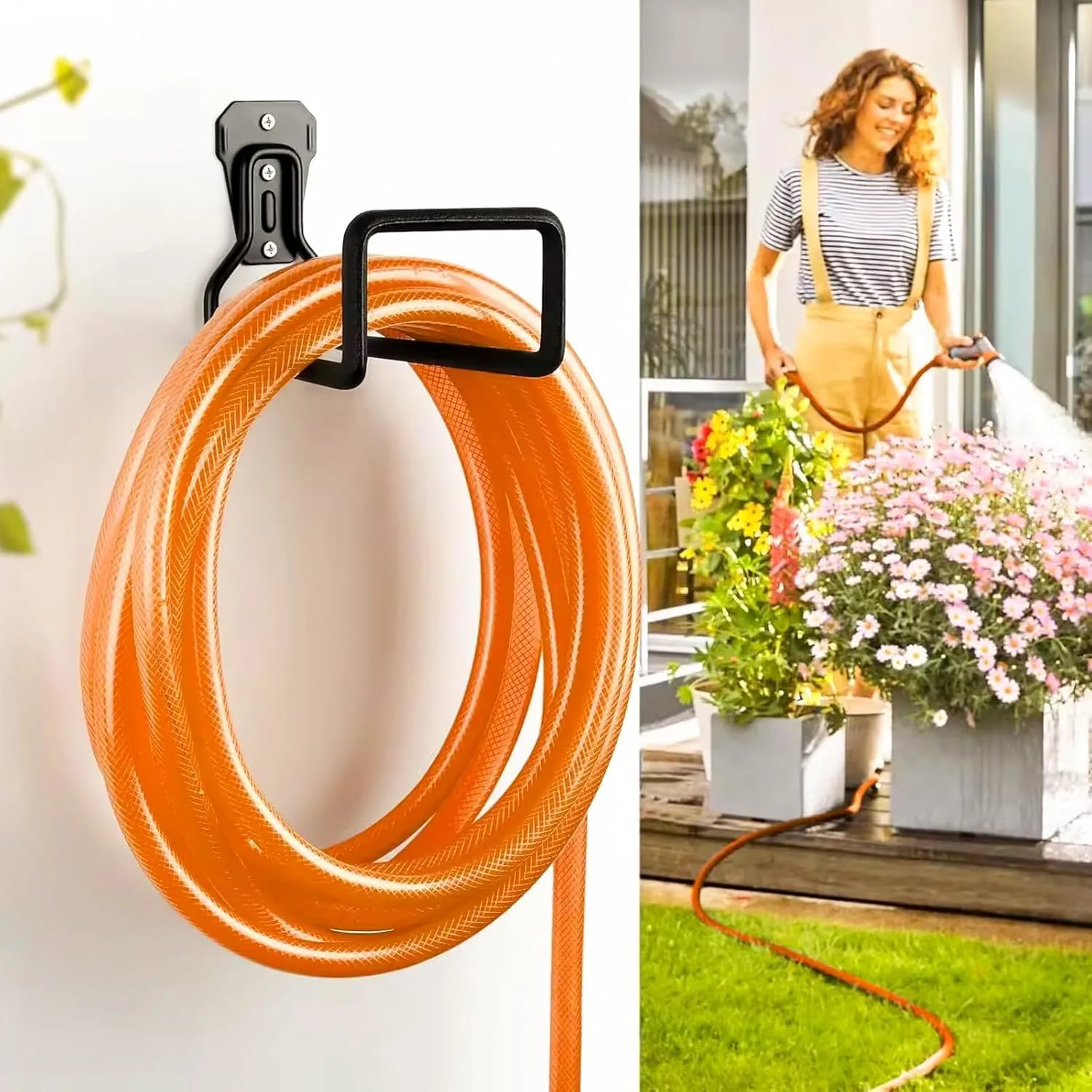 Metal Garden Hose Holder Wall Mount – Heavy Duty Water Hose Hanger for Outside Yard, Sturdy Hose Holder for Garden Hose, Hose Storage Hook for Extension Cord, Garage & Backyard