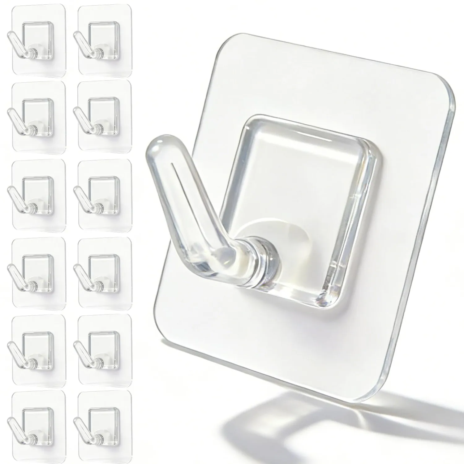20 Pack Adhesive Wall Hooks for Hanging, Clear Adhesive Towel Coat Hooks, Damage Free Sticky Utility Hooks for Bathroom, Outdoor, Kitchen, Door