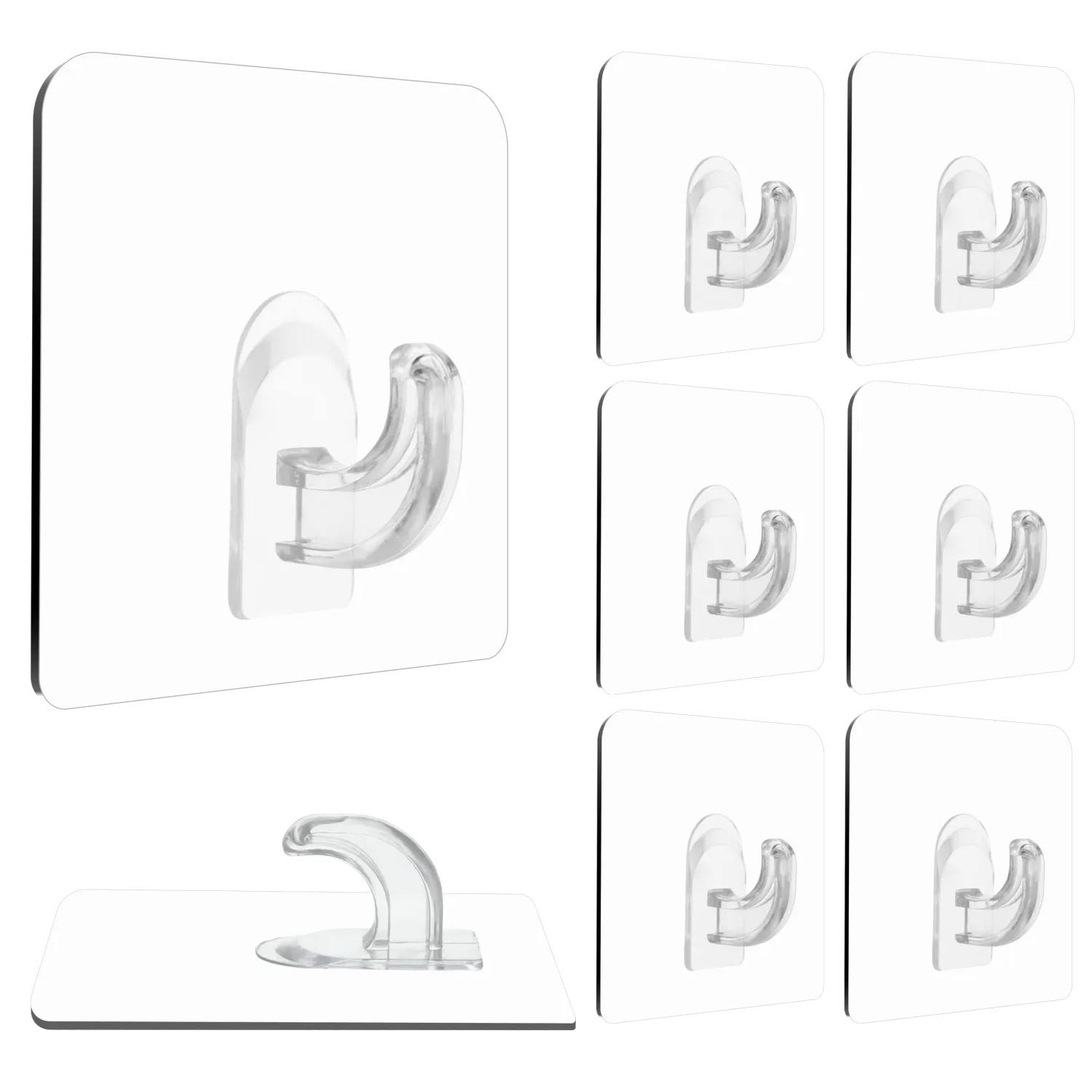 Hawsam 8PCS Clear Adhesive Sticky Wall Hooks,No Drilling Strong Waterproof Sticker Hanger for Kitchen, Shower and Bathroom 20kg/44lb. (Max Loading)