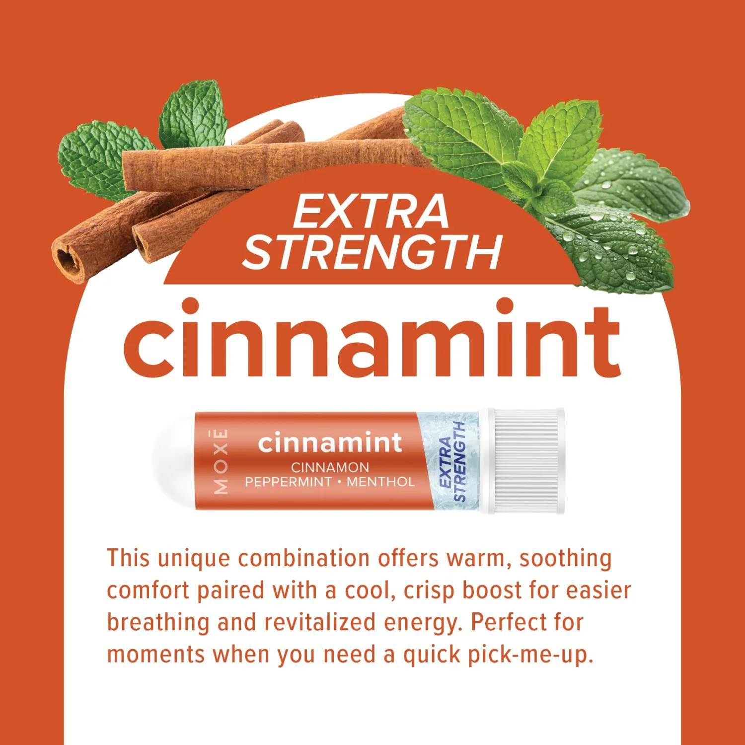 MOXĒ Extra Strength Cinnamint Nasal Inhaler | Powerful Menthol & Cinnamon Oil for Sinus Relief & Invigorating Clarity | Made in The USA | Max Strength Aromatherapy for Clear Breathing & Energy Boost