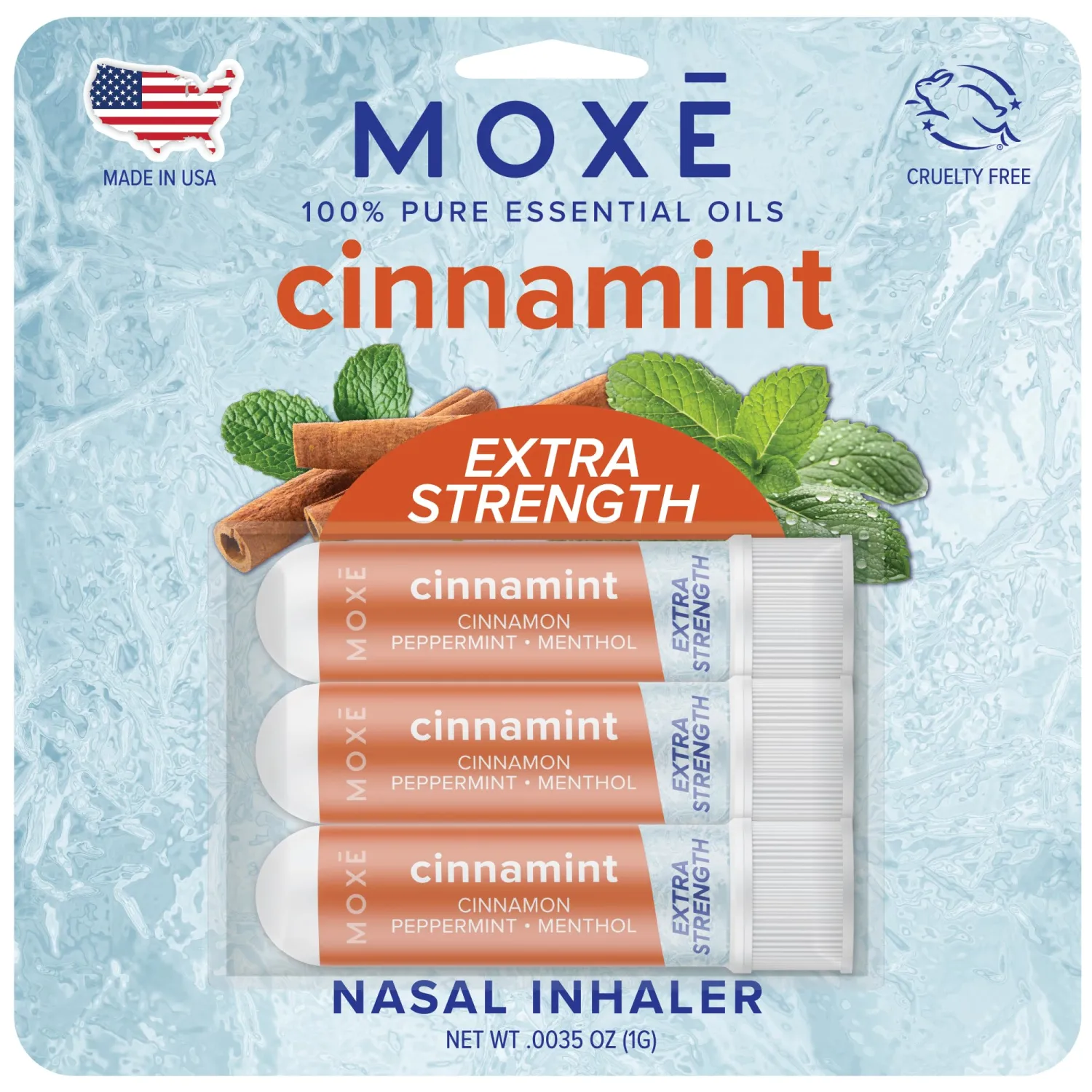 MOXĒ Extra Strength Cinnamint Nasal Inhaler | Powerful Menthol & Cinnamon Oil for Sinus Relief & Invigorating Clarity | Made in The USA | Max Strength Aromatherapy for Clear Breathing & Energy Boost