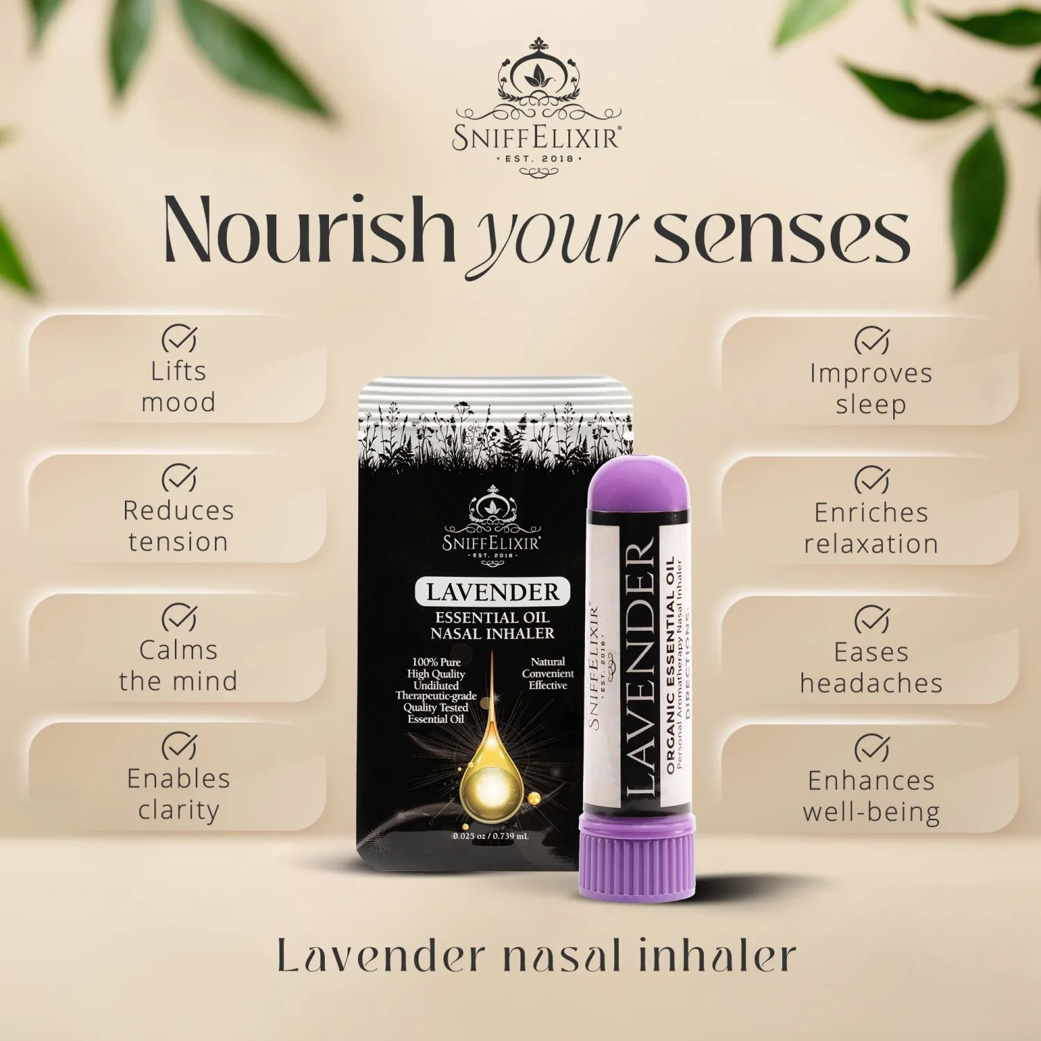 Lavender Aromatherapy Nasal Inhaler Stick – Essential Oil Inhaler Made with USDA Certified Organic Essential Oils, Calm Mood & Relaxation