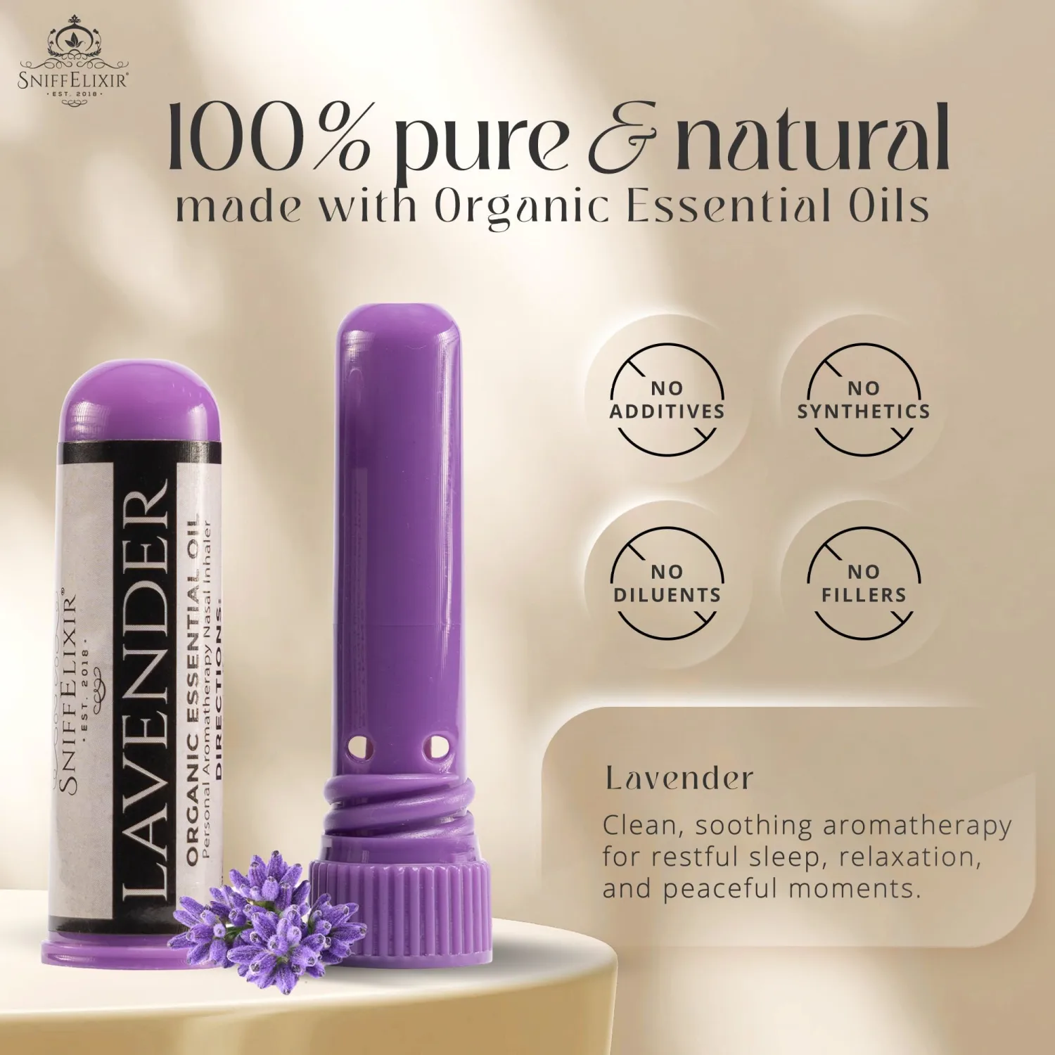 Lavender Aromatherapy Nasal Inhaler Stick – Essential Oil Inhaler Made with USDA Certified Organic Essential Oils, Calm Mood & Relaxation