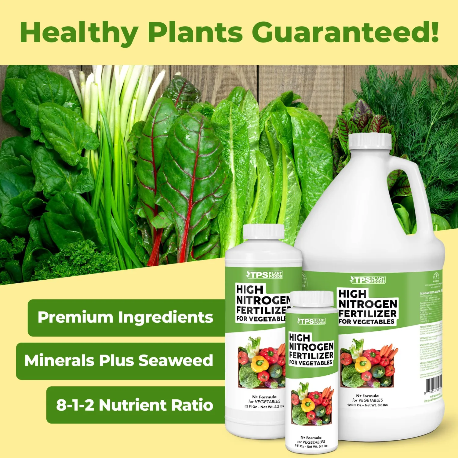 High Nitrogen Fertilizer for Vegetables – Liquid Plant Food for Vigorous Leafy Growth, Strong Stems & Higher Garden Productivity, 8 oz