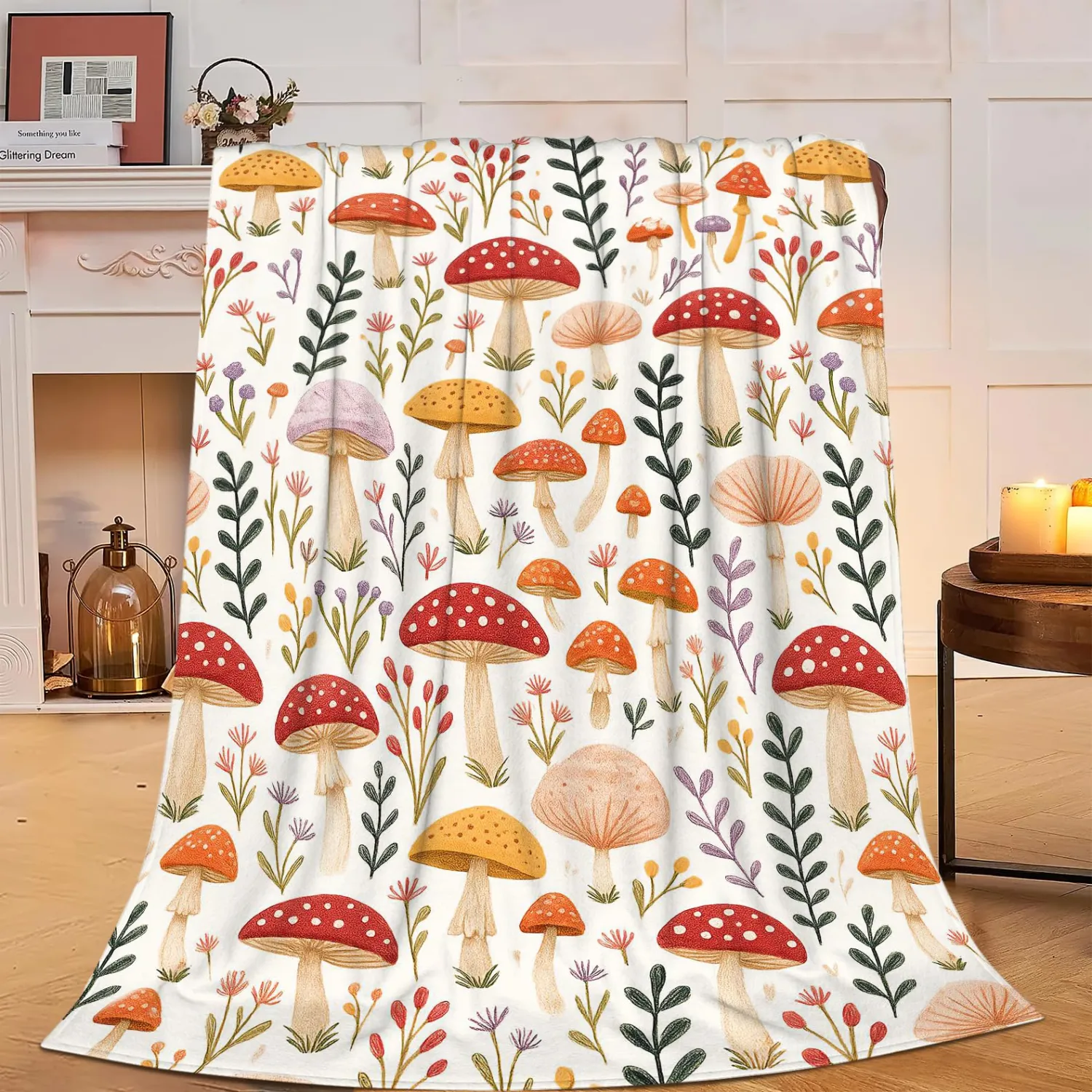 Mushroom Blanket Super Soft Warm Fluffy Fleece Flannel Throw Blanket Cozy Fuzzy Plush Stuff Bedding Blankets Gifts for Women Kids Boys Girls Adults 50"X40"