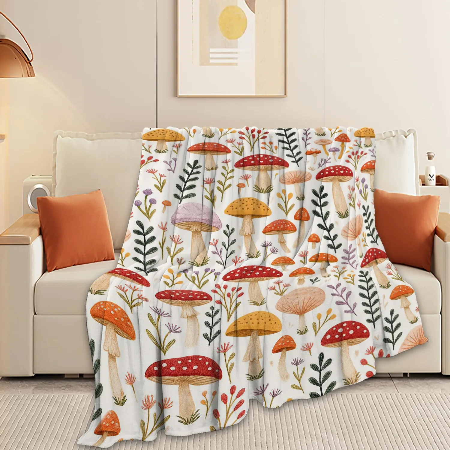 Mushroom Blanket Super Soft Warm Fluffy Fleece Flannel Throw Blanket Cozy Fuzzy Plush Stuff Bedding Blankets Gifts for Women Kids Boys Girls Adults 50"X40"