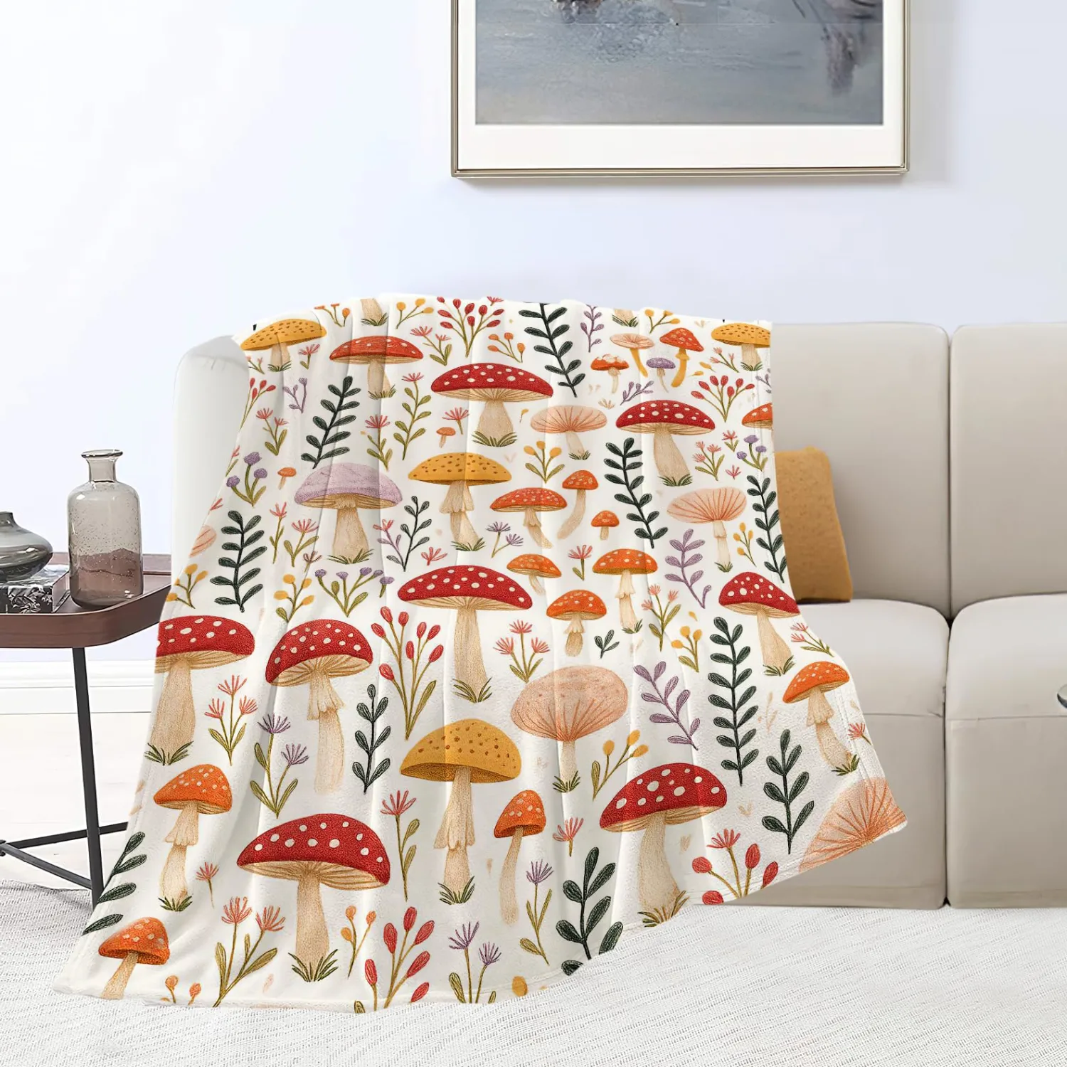 Mushroom Blanket Super Soft Warm Fluffy Fleece Flannel Throw Blanket Cozy Fuzzy Plush Stuff Bedding Blankets Gifts for Women Kids Boys Girls Adults 50"X40"