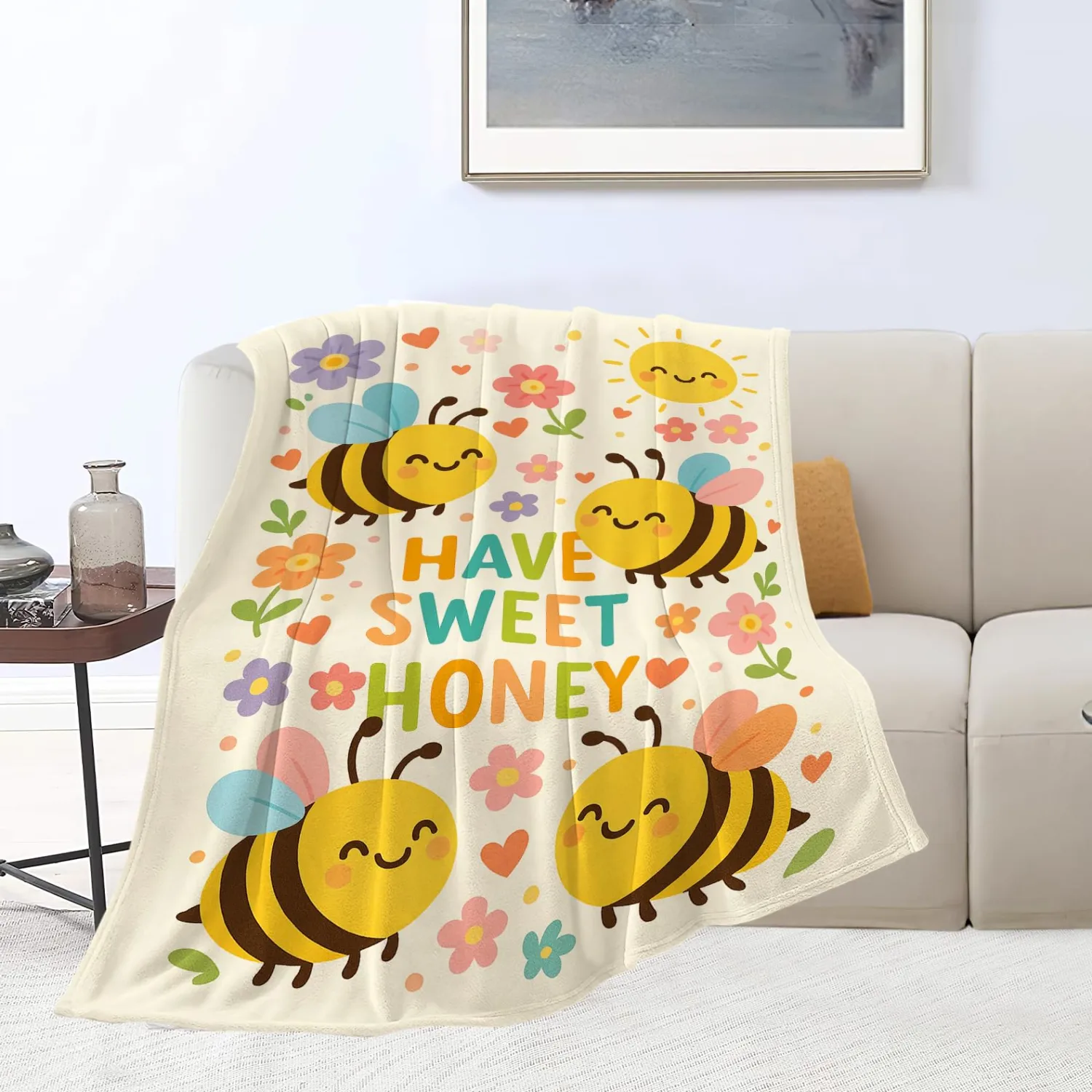 Bee Blanket Super Soft Warm Fluffy Fleece Flannel Flower Insect Throw Blanket Cozy Fuzzy Plush Stuff Bedding Blankets Gifts for Women Kids Boys Girls Adults 50"X40"