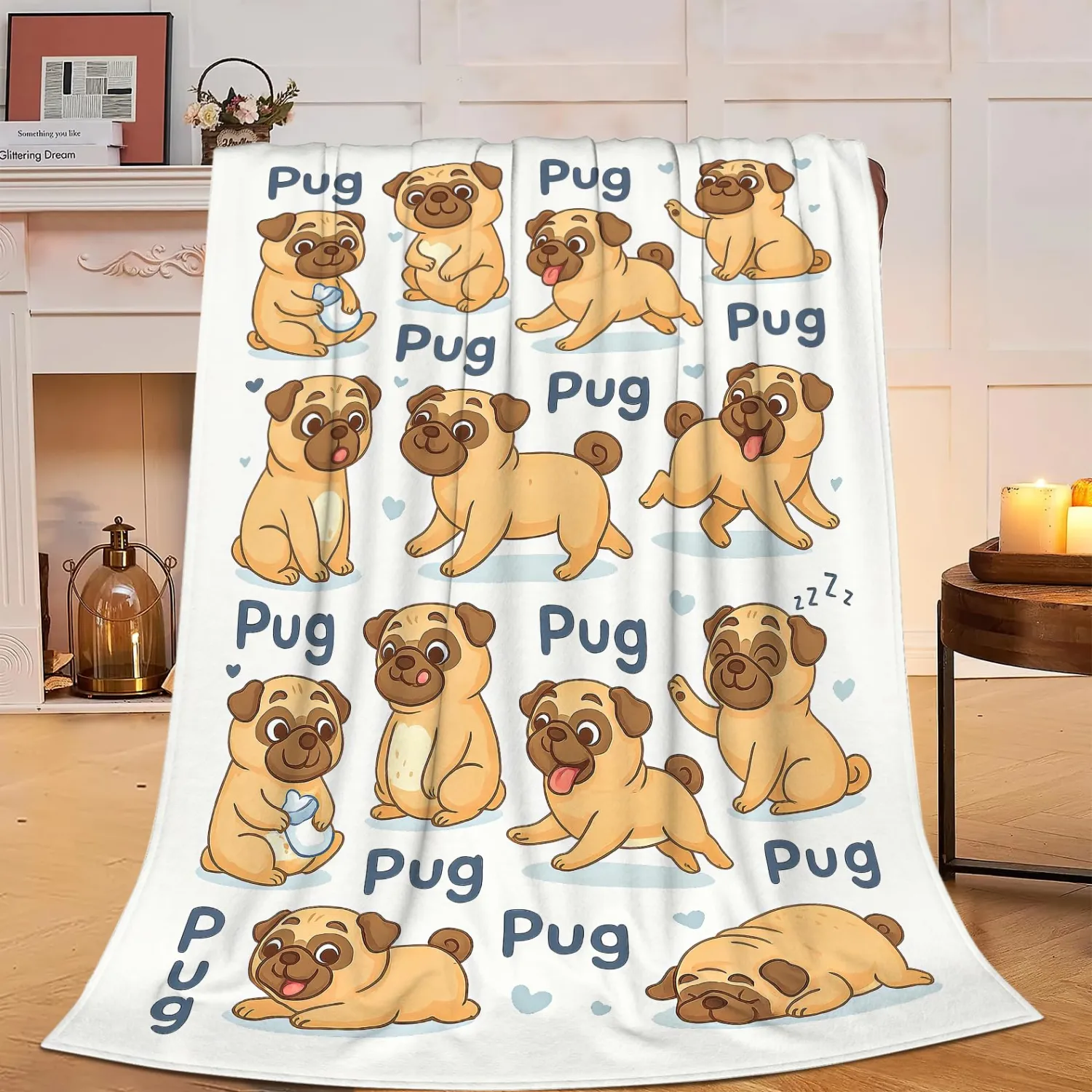 Pug Blanket Super Soft Warm Fluffy Fleece Flannel Dog Animal Throw Blanket Cozy Fuzzy Plush Stuff Bedding Blankets Gifts for Women Kids Boys Girls Adults 50"X40"