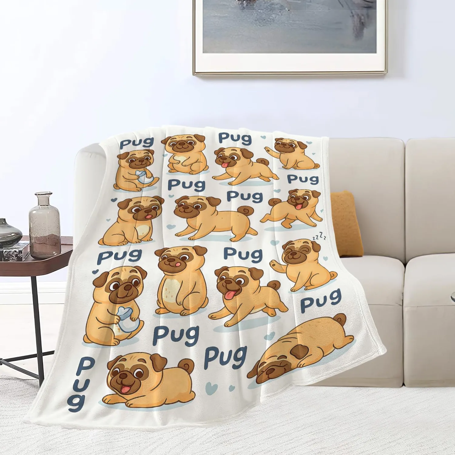 Pug Blanket Super Soft Warm Fluffy Fleece Flannel Dog Animal Throw Blanket Cozy Fuzzy Plush Stuff Bedding Blankets Gifts for Women Kids Boys Girls Adults 50"X40"