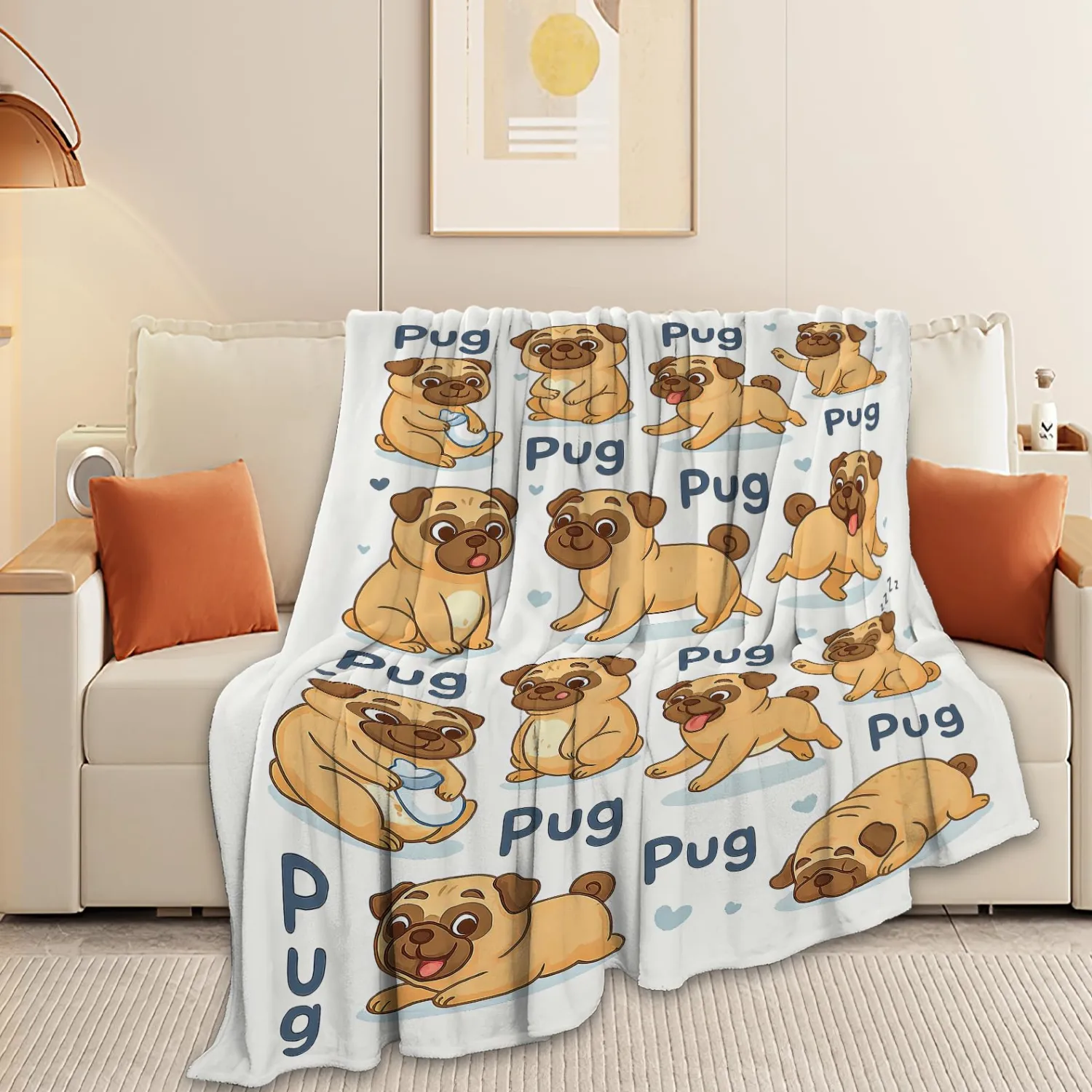 Pug Blanket Super Soft Warm Fluffy Fleece Flannel Dog Animal Throw Blanket Cozy Fuzzy Plush Stuff Bedding Blankets Gifts for Women Kids Boys Girls Adults 50"X40"