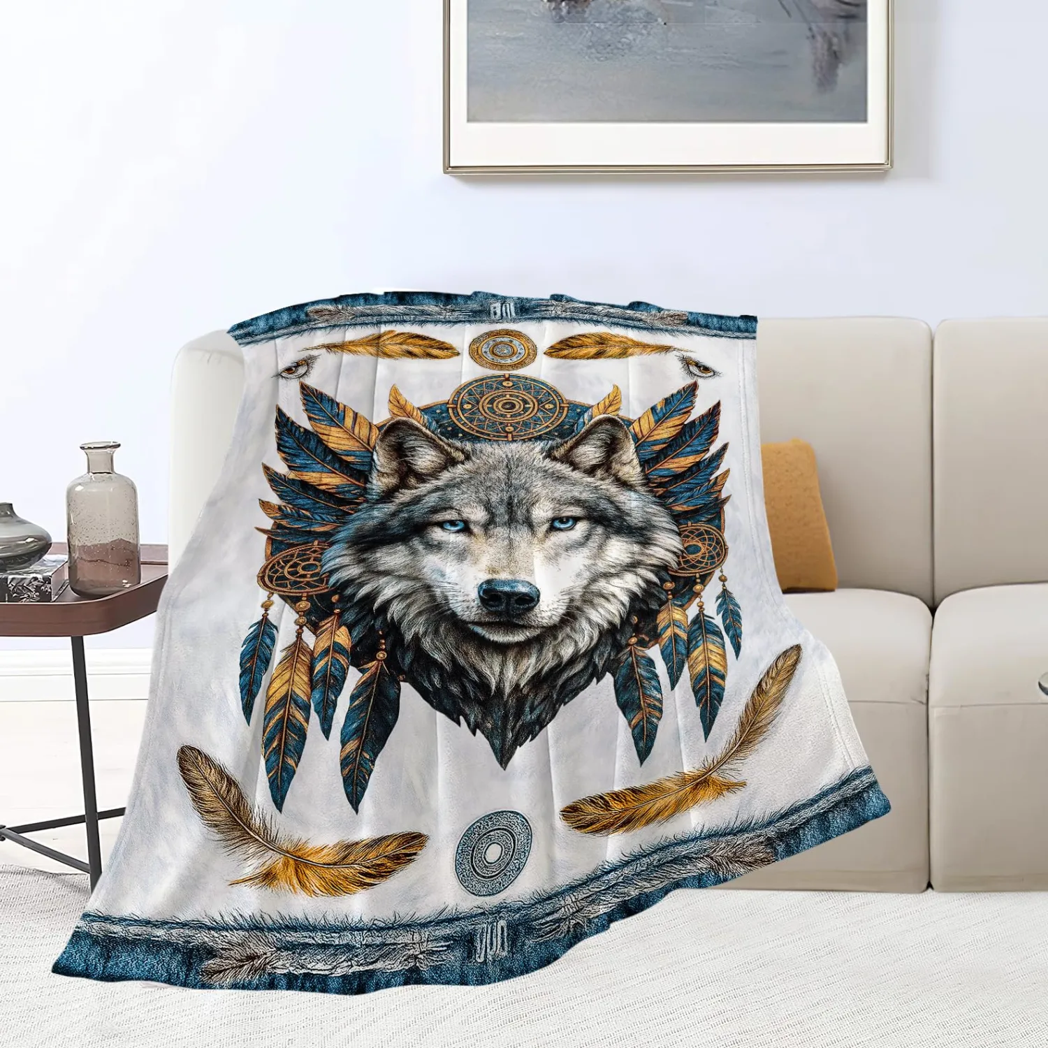 Wolf Blanket Super Soft Warm Fluffy Fleece Flannel Animal Throw Blanket Cozy Fuzzy Plush Stuff Bedding Blankets Gifts for Women Kids Boys Girls Adults 50"X40"
