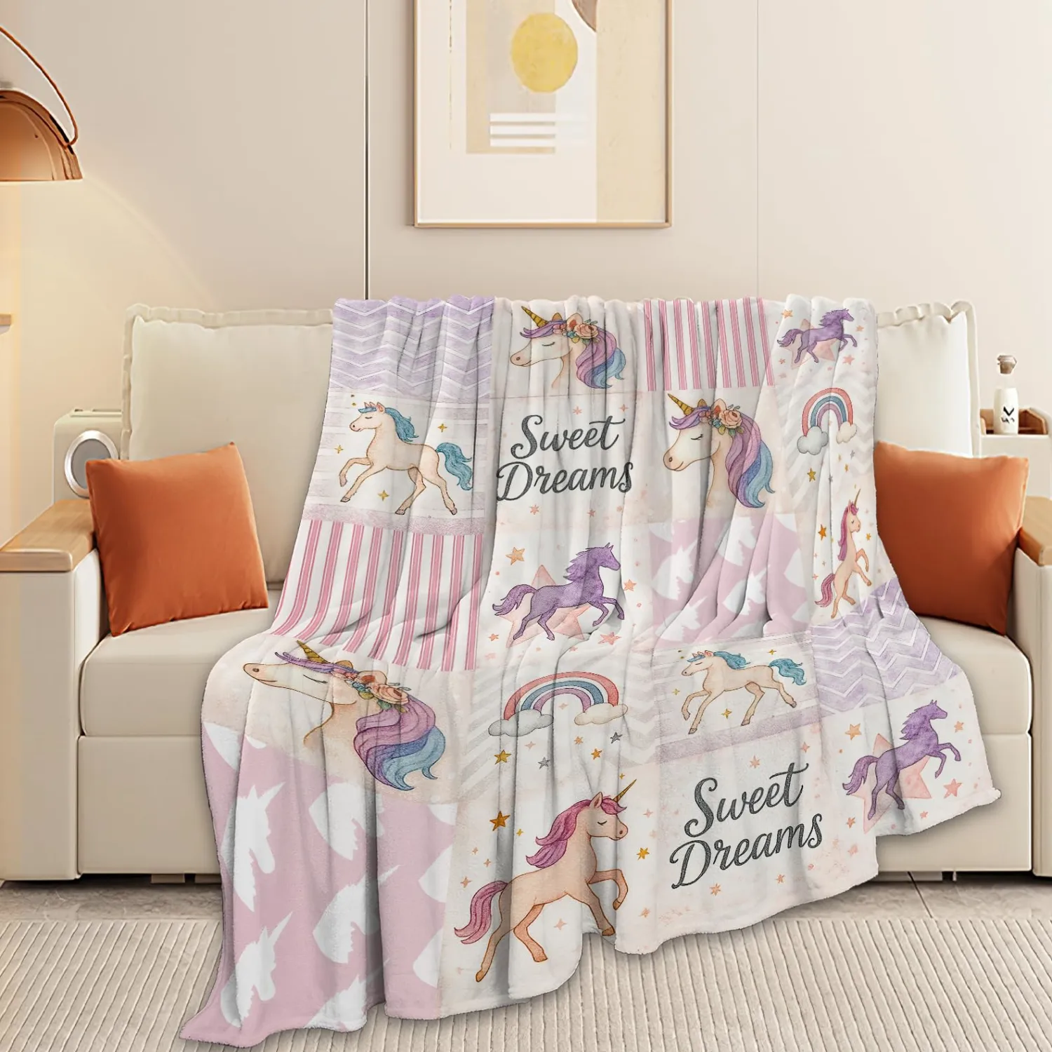 Unicorn Blanket Super Soft Warm Fluffy Fleece Flannel Fantasy Animal Throw Blanket Cozy Fuzzy Plush Stuff Bedding Blankets Gifts for Women Kids Boys Girls Adults 50"X40"