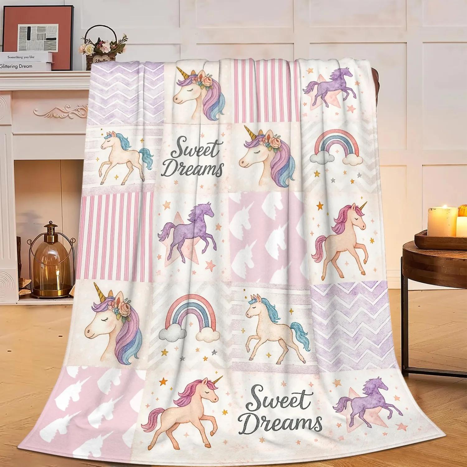 Unicorn Blanket Super Soft Warm Fluffy Fleece Flannel Fantasy Animal Throw Blanket Cozy Fuzzy Plush Stuff Bedding Blankets Gifts for Women Kids Boys Girls Adults 50"X40"