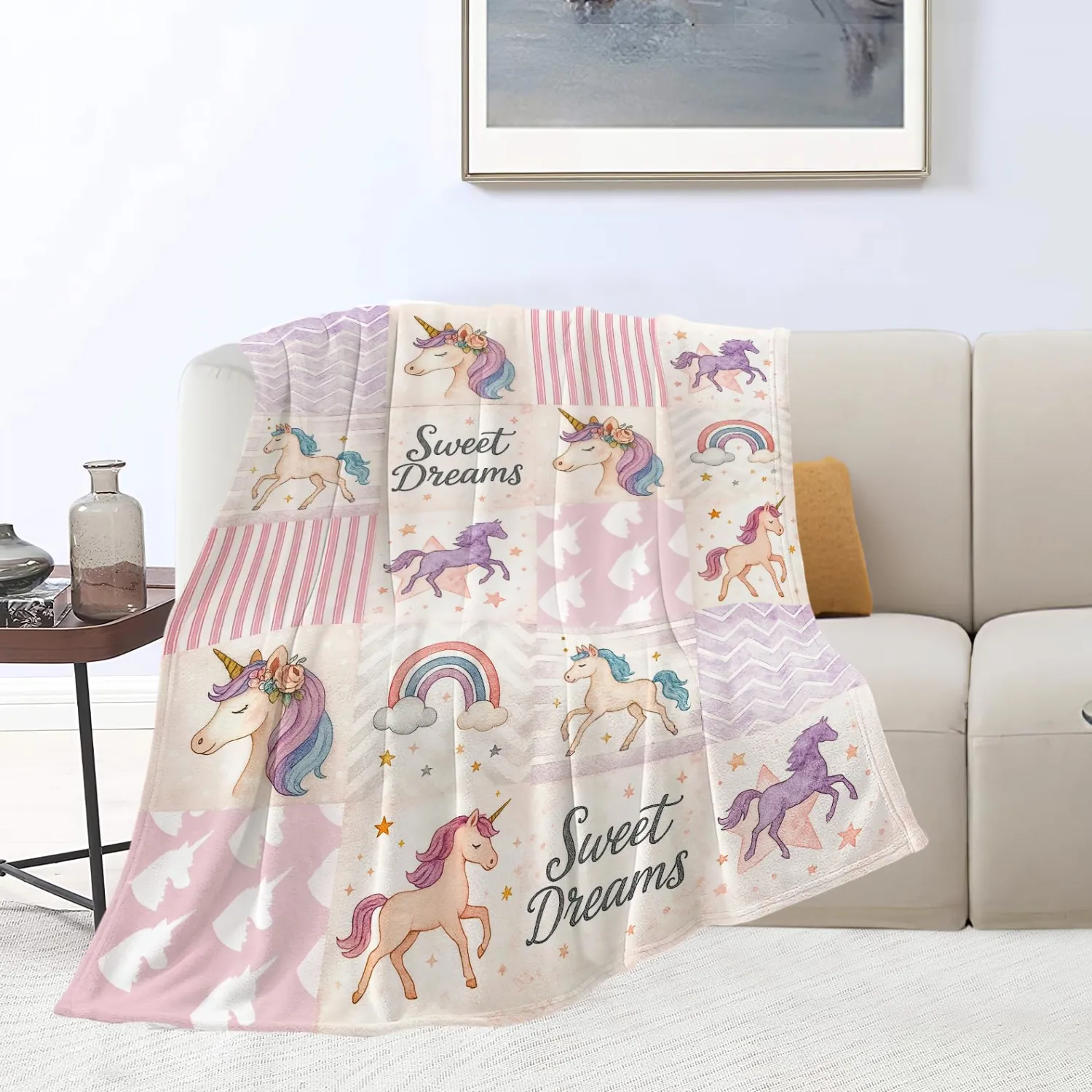 Unicorn Blanket Super Soft Warm Fluffy Fleece Flannel Fantasy Animal Throw Blanket Cozy Fuzzy Plush Stuff Bedding Blankets Gifts for Women Kids Boys Girls Adults 50"X40"