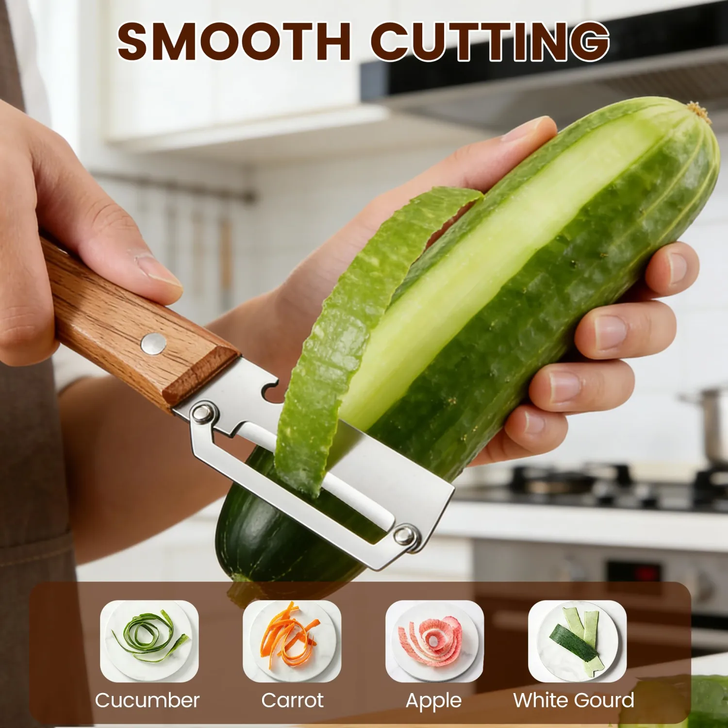 2026 New Multifunctional Vegetable Peeler for Kitchen, with Wooden Handle and Bottle Opener Ultra-Sharp Stainless Steel Blade for Fruit Apple Potato (1pcs)