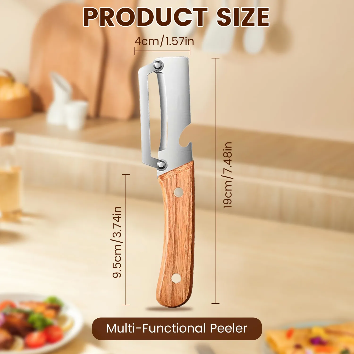 2026 New Multifunctional Vegetable Peeler for Kitchen, with Wooden Handle and Bottle Opener Ultra-Sharp Stainless Steel Blade for Fruit Apple Potato (1pcs)